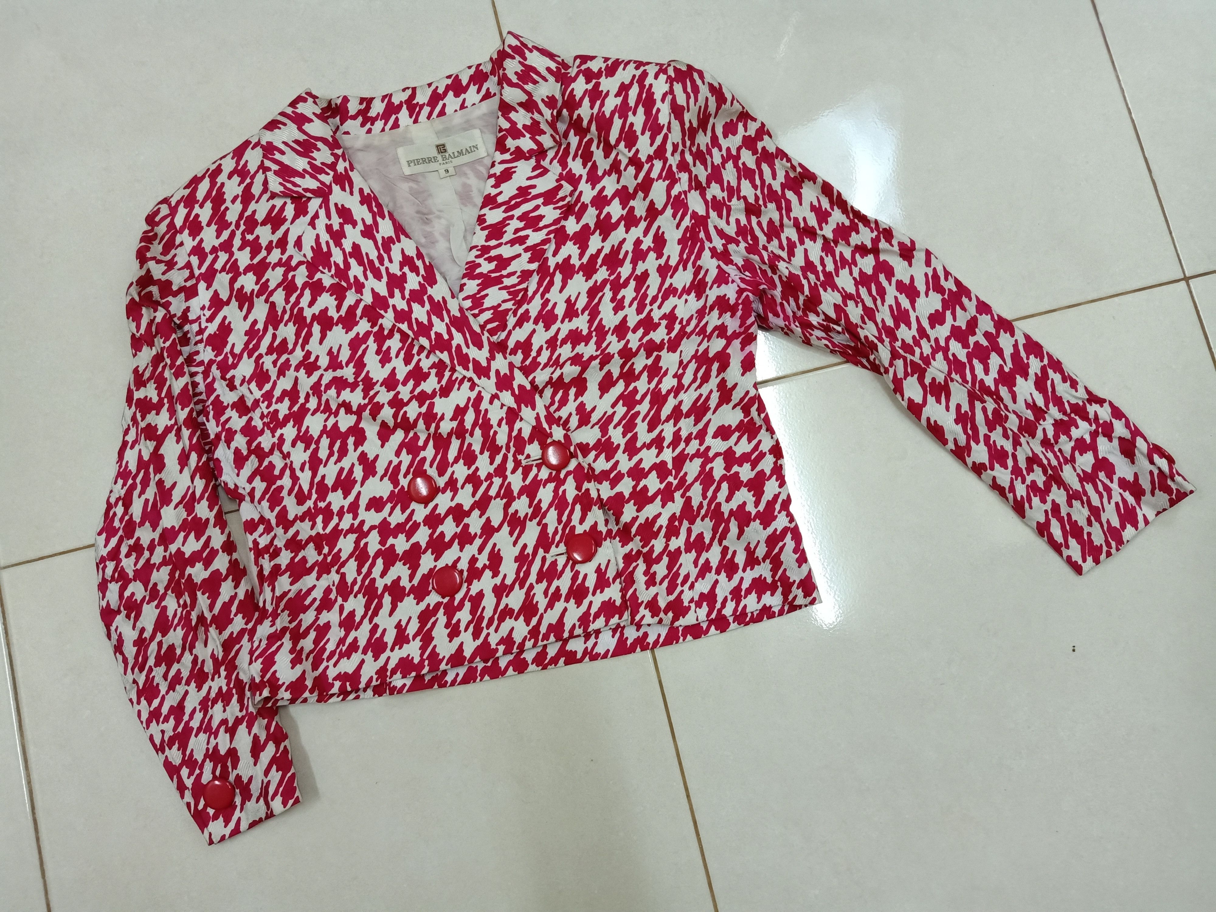 Balmain PIERRE BALMAIN Paris Cashmere Houndstooth Pink Crop Blazer Size M / US 6-8 / IT 42-44 - 4 Thumbnail