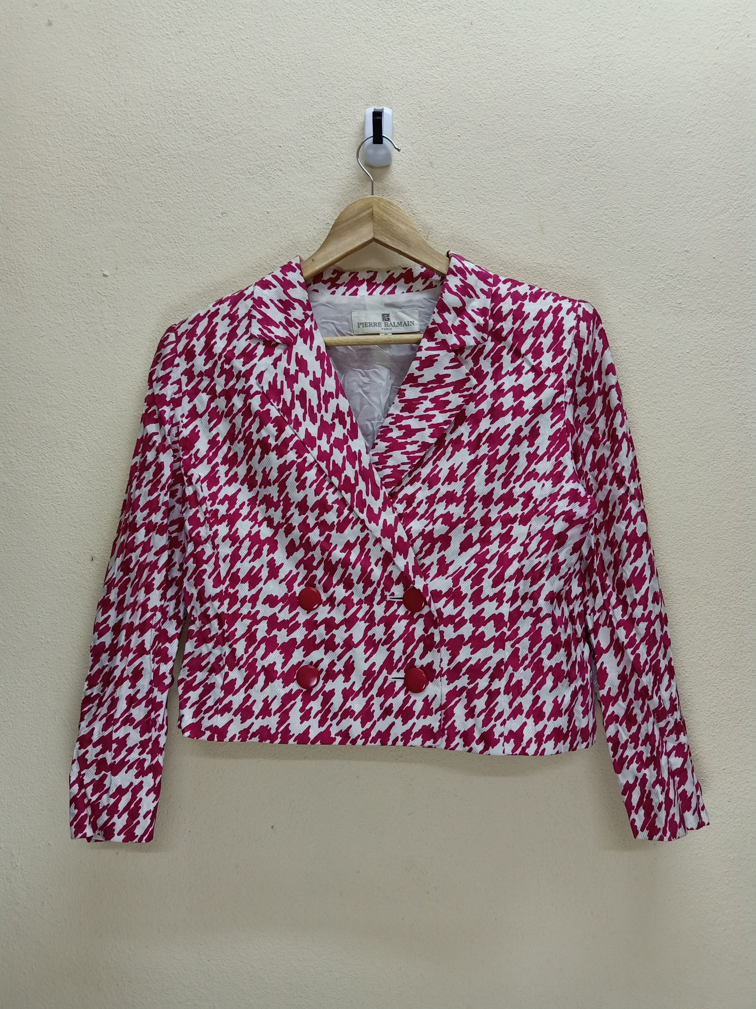 Balmain PIERRE BALMAIN Paris Cashmere Houndstooth Pink Crop Blazer Size M / US 6-8 / IT 42-44 - 2 Thumbnail