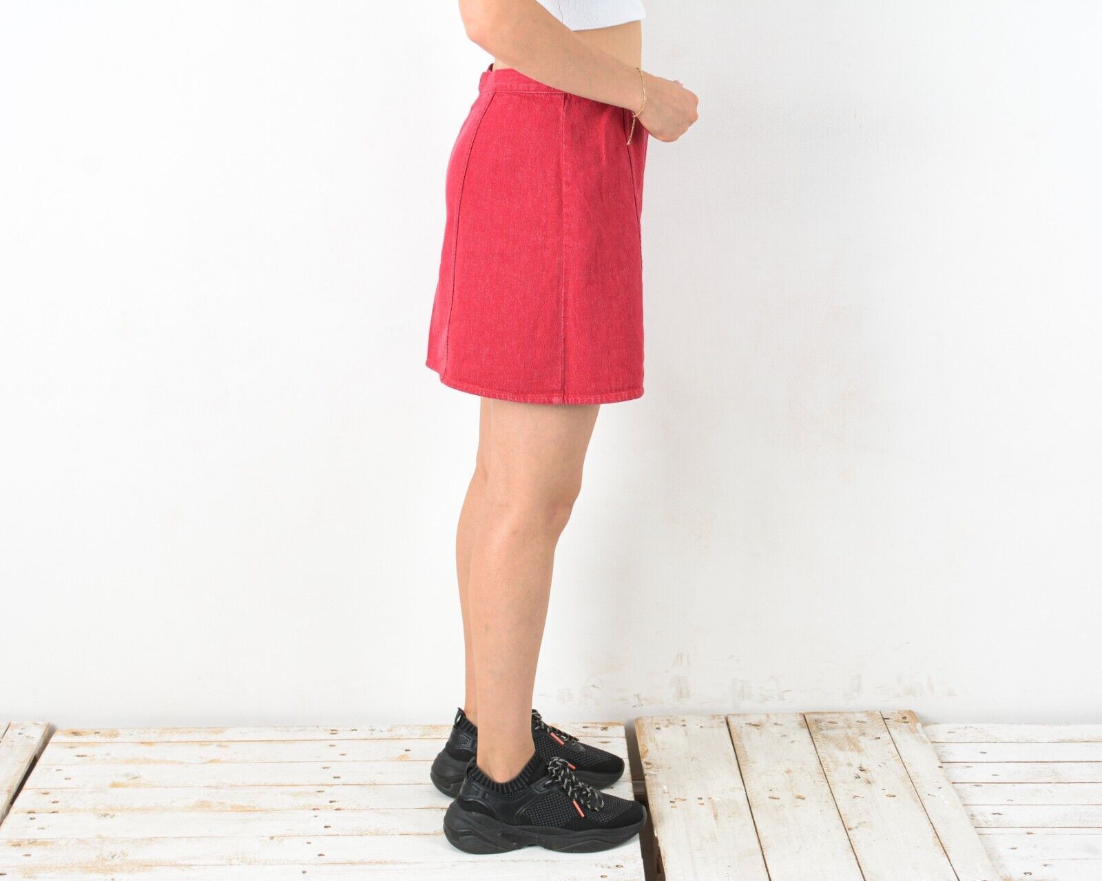 H&M × Vintage Casual Denim Jean Skirt Pencil Above Knee Snap Buttons Mod Size 32" / US 10 / IT 46 - 2 Thumbnail