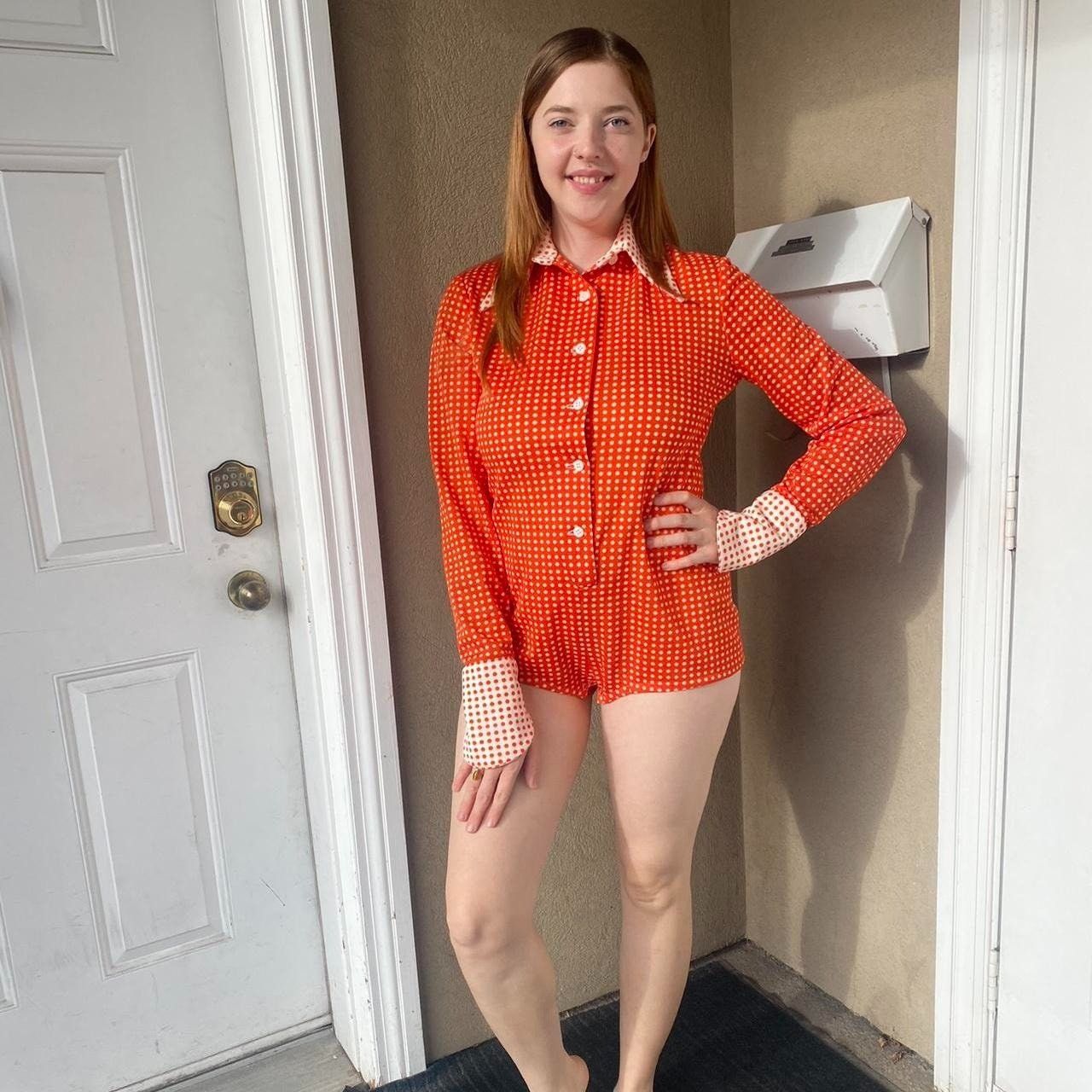 1960s Orange White Polka Dot Jumpsuit Romper