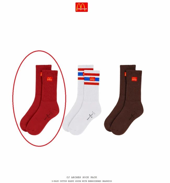 Travis Scott Travis Scott McDonalds CJ Arches Socks Red Pair Crew Size ONE SIZE - 2 Thumbnail