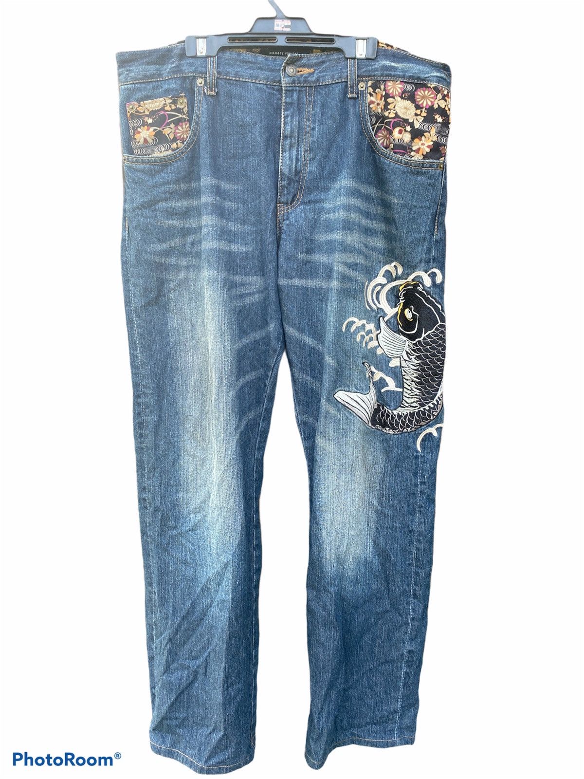 Japanese Brand Memory special koi fish embroidered distressed pant Size US 36 / EU 52 - 2 Thumbnail