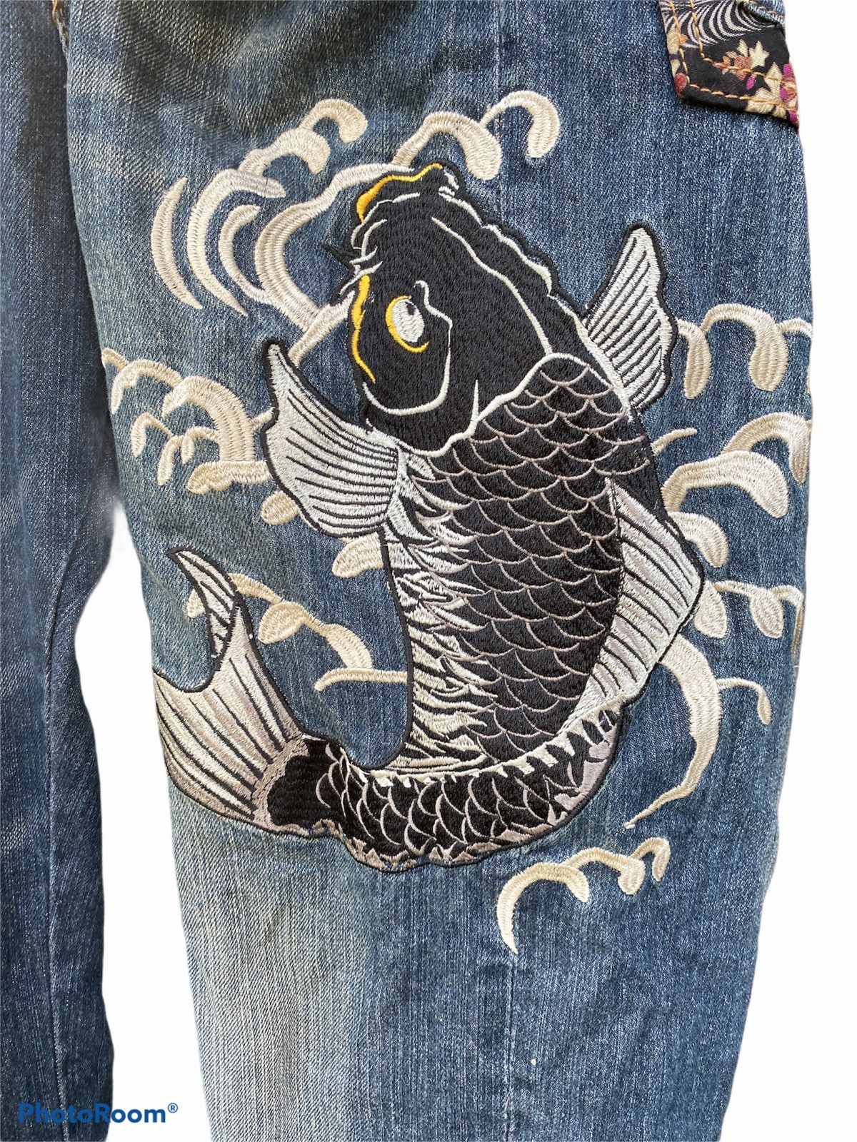 Japanese Brand Memory special koi fish embroidered distressed pant Size US 36 / EU 52 - 3 Thumbnail