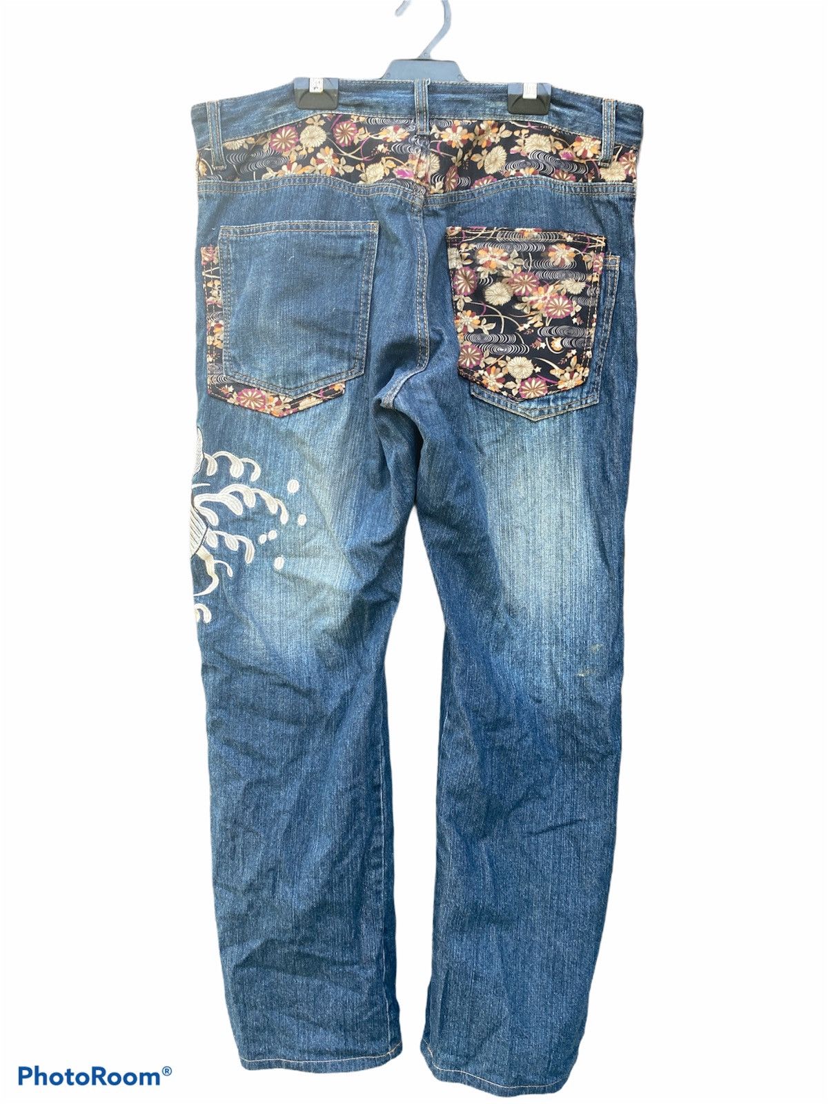 Japanese Brand Memory special koi fish embroidered distressed pant Size US 36 / EU 52 - 1 Thumbnail
