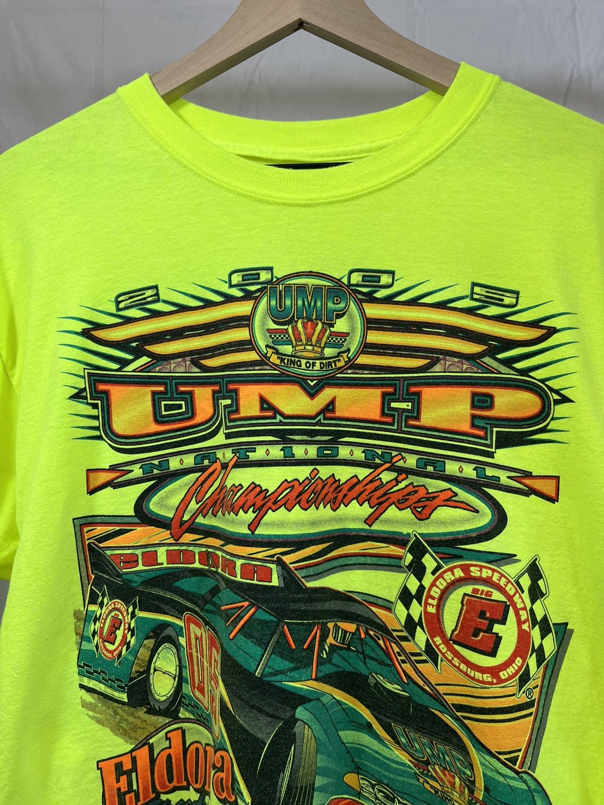 Vintage 2000s Speedway Car Race Y2K Neon Tee Size US L / EU 52-54 / 3 - 3 Thumbnail
