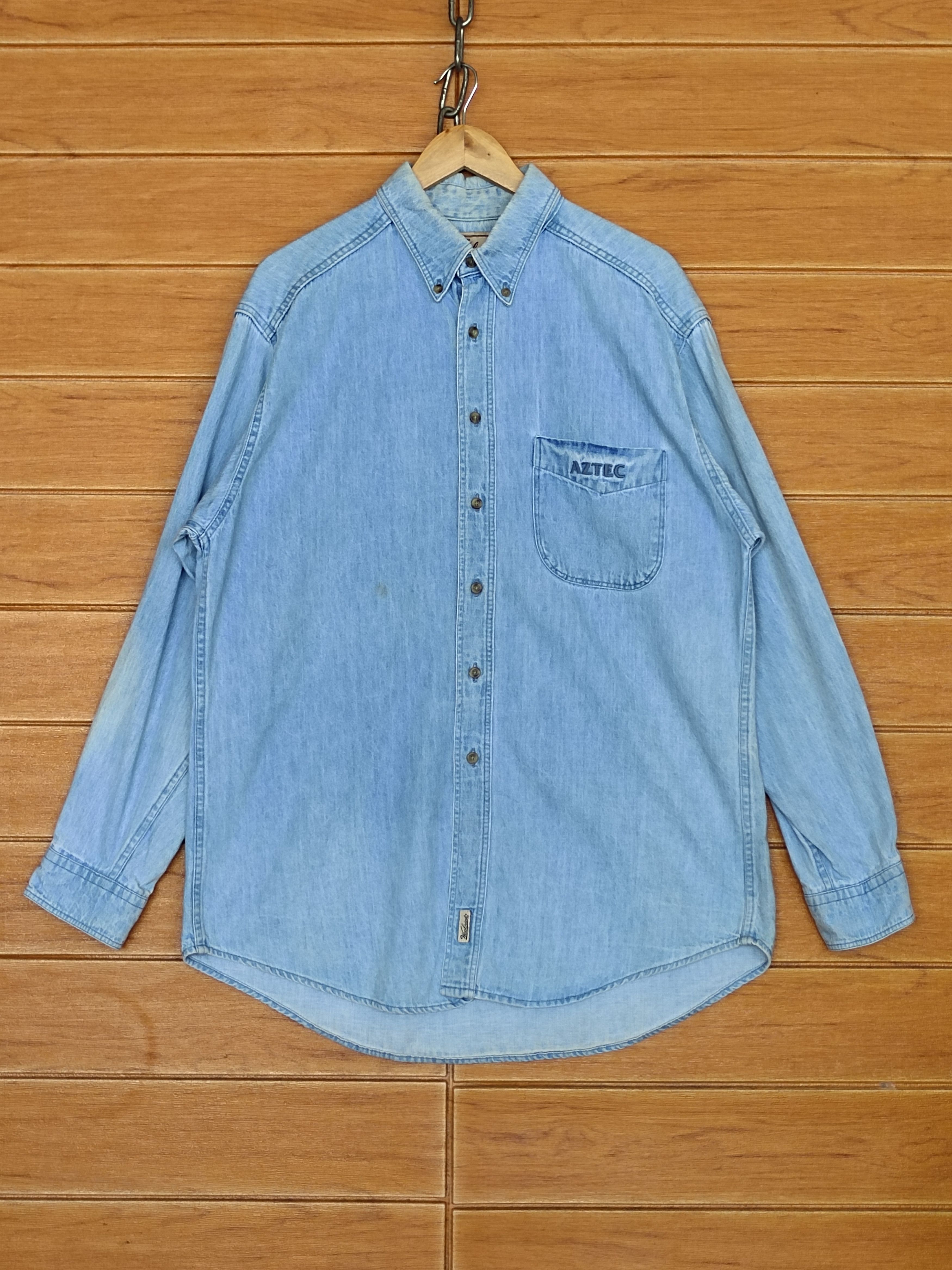 Vintage × Woolrich Woolen Mills Vintage 80s Woolrich "Aztec" Denim Shirt Size US L / EU 52-54 / 3 - 1 Thumbnail