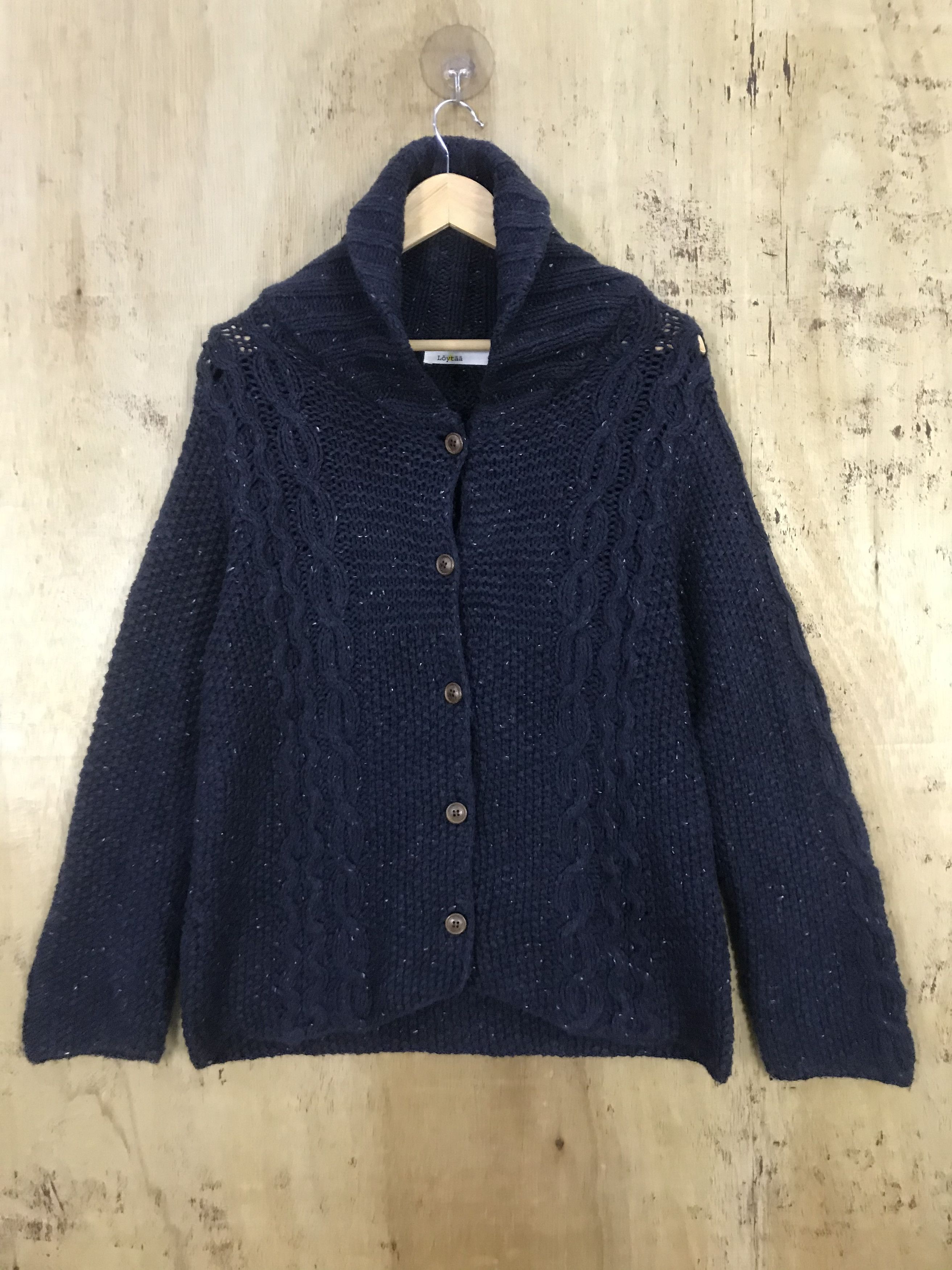 Loytaa Shawl Collar Basket Waive Cable Knit Cardigan