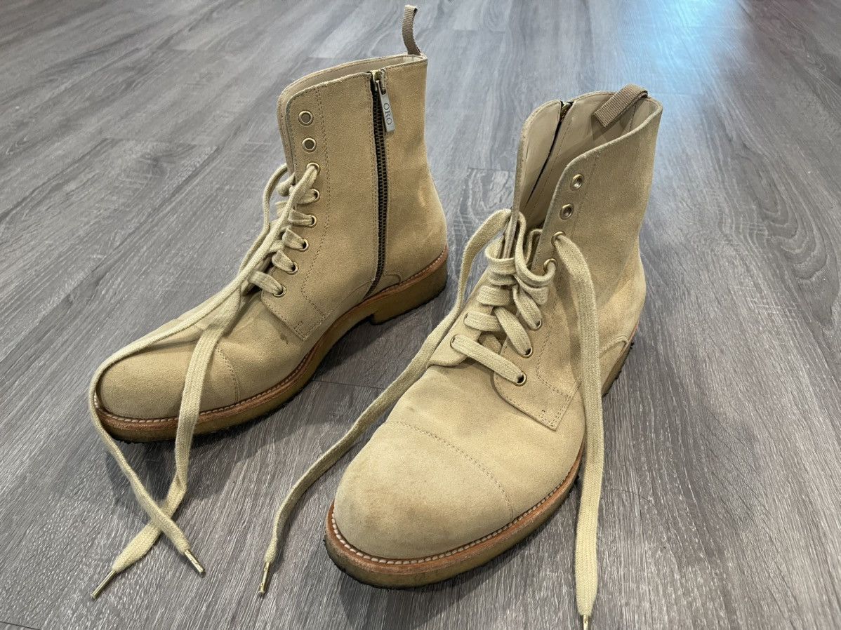 Oro Los Angeles Beige Crepe Combat Boots