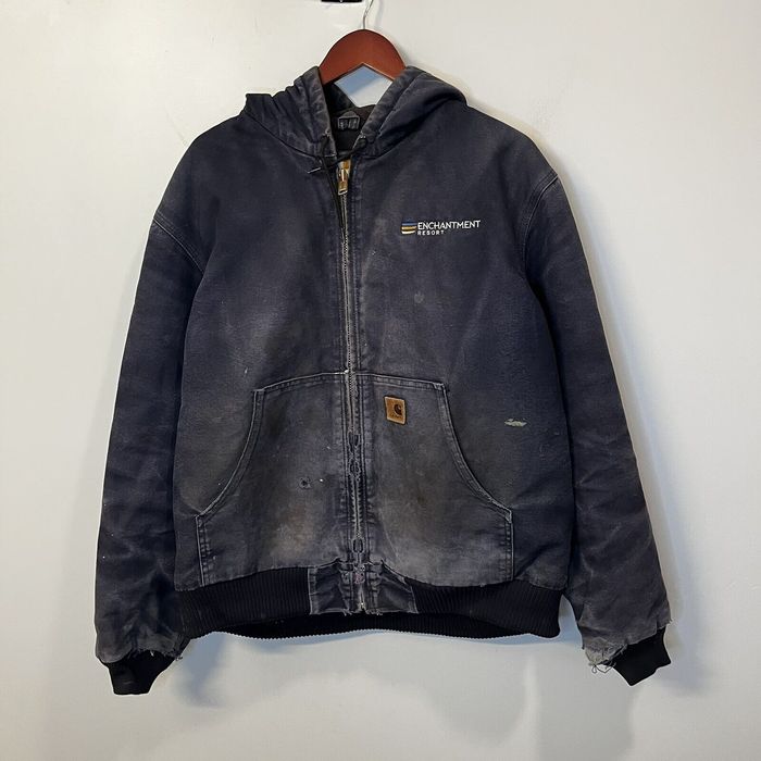 Vintage Vintage Carhartt J130 Duck Canvas Jacket Navy Quilted Hooded ...