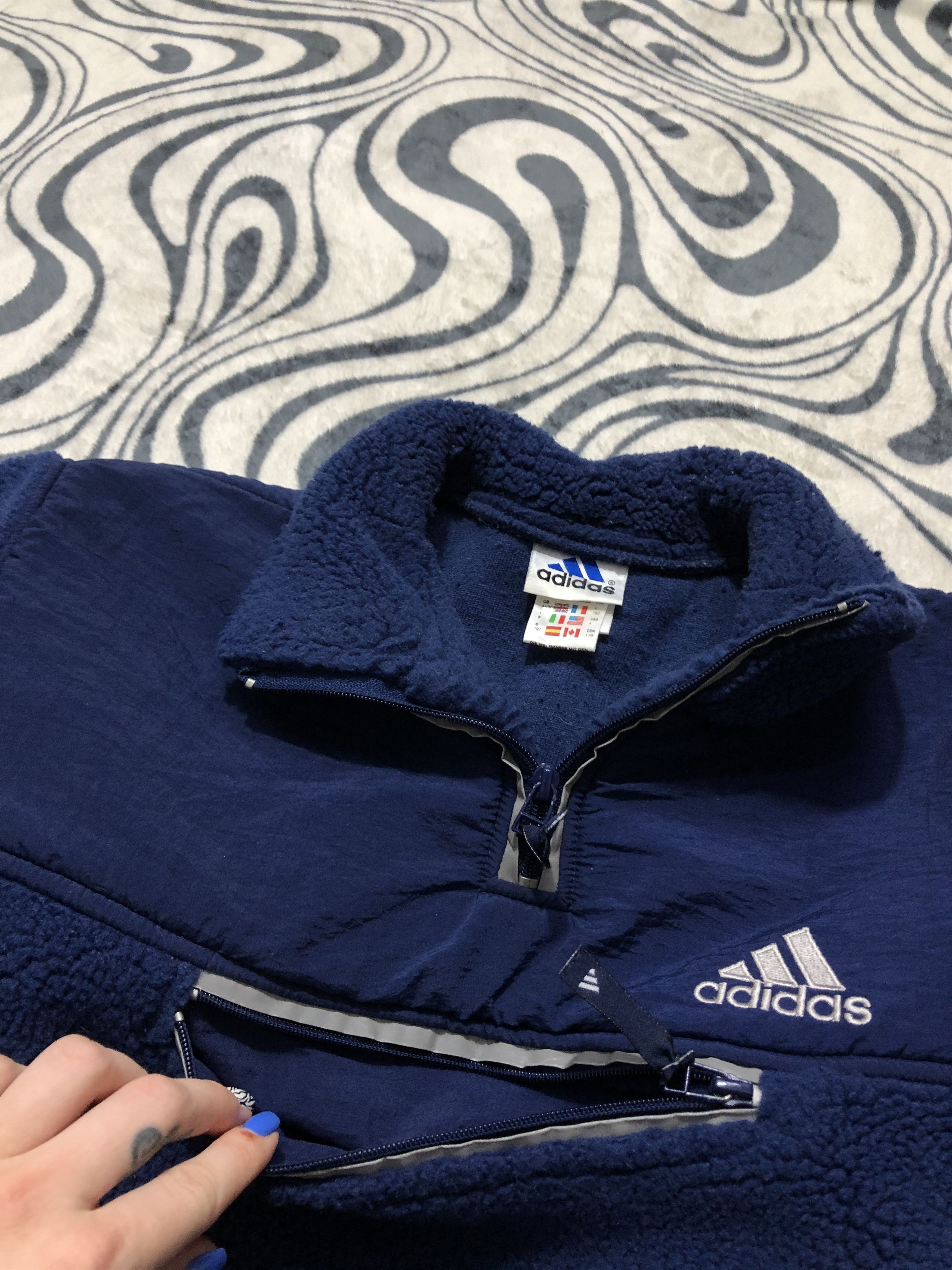 Adidas Adidas Vintage 1\4 Zip Teddy Fleece Jacket Sherpa Size US XL / EU 56 / 4 - 4 Thumbnail
