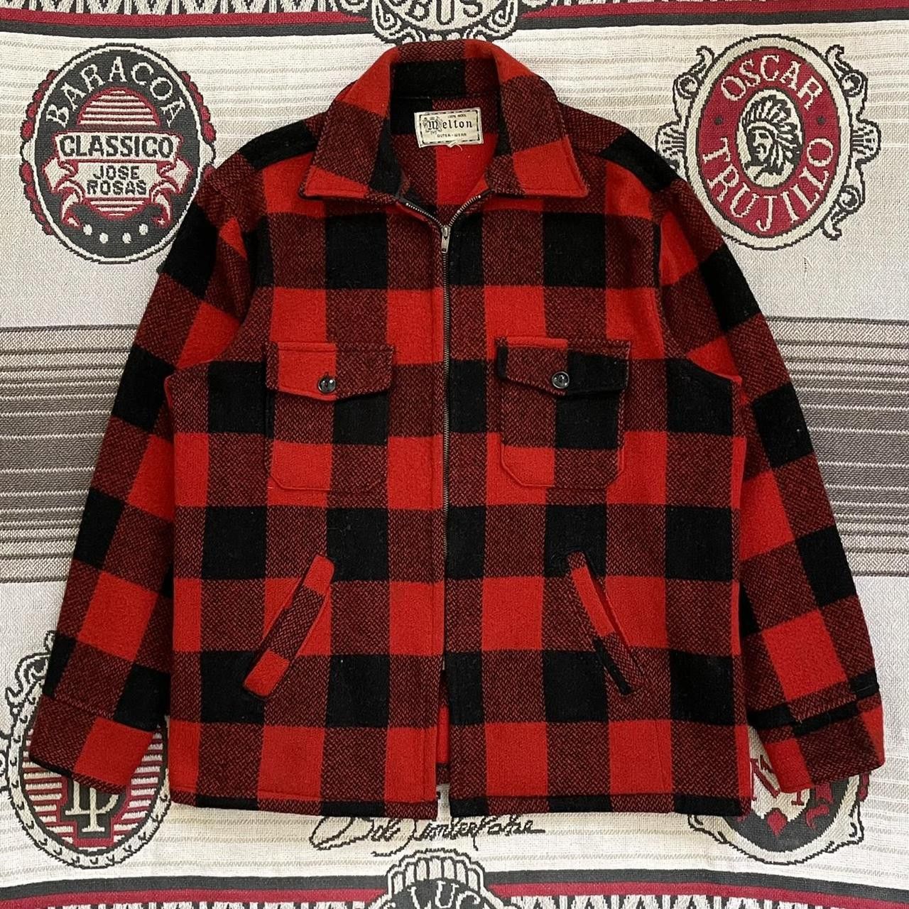 Melton Buffalo Plaid Lumber Jacket Vintage 60s Buffalo Plaid Wool