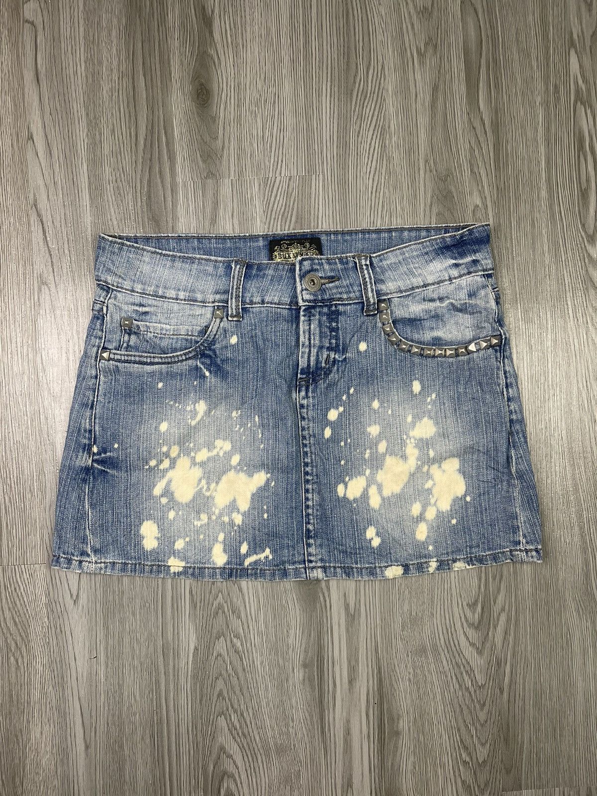 Back Number Japan Studded Acid Wash Punker Mini denim skirt