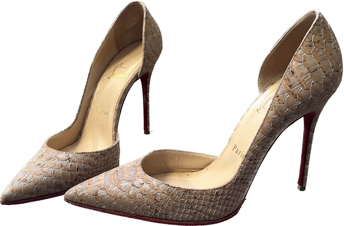 Christian Louboutin Beige Python Embossed Cork Leather Iriza Pumps ...