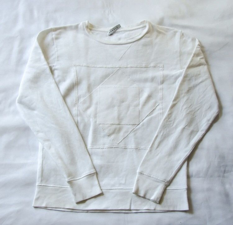 Sandro White Geometric Applique Crewneck Sweater