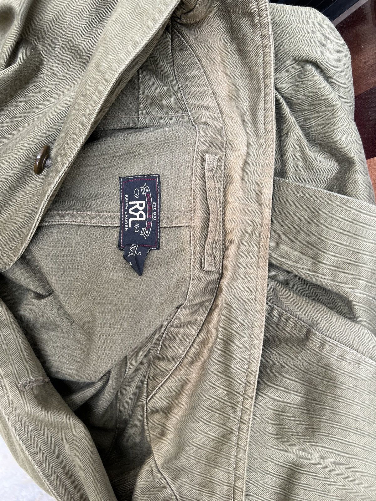 RRL Ralph Lauren VTG RRL Sun Fade Olive Green HBT Stripes Chore Coat Jacket Size US S / EU 44-46 / 1 - 17 Thumbnail