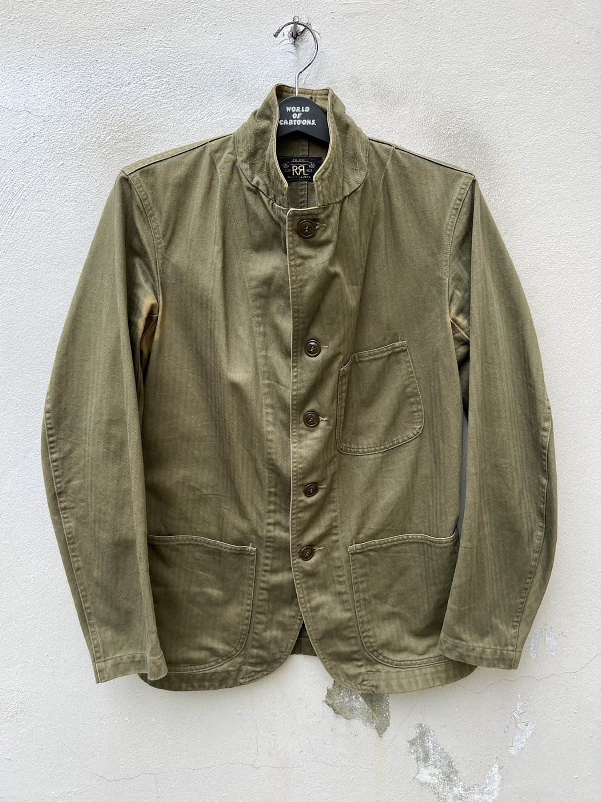 RRL Ralph Lauren VTG RRL Sun Fade Olive Green HBT Stripes Chore Coat Jacket Size US S / EU 44-46 / 1 - 7 Thumbnail