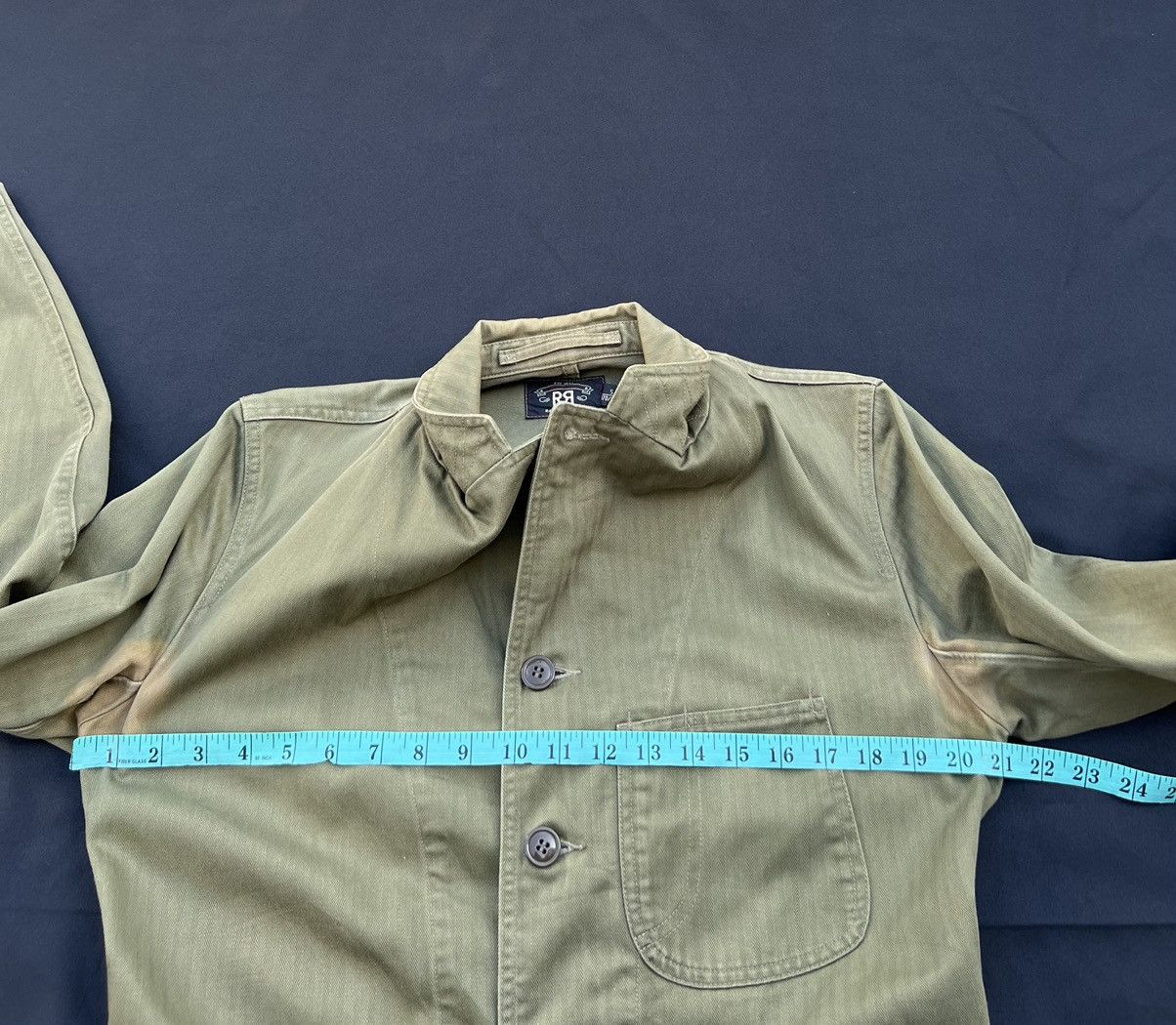 RRL Ralph Lauren VTG RRL Sun Fade Olive Green HBT Stripes Chore Coat Jacket Size US S / EU 44-46 / 1 - 2 Thumbnail