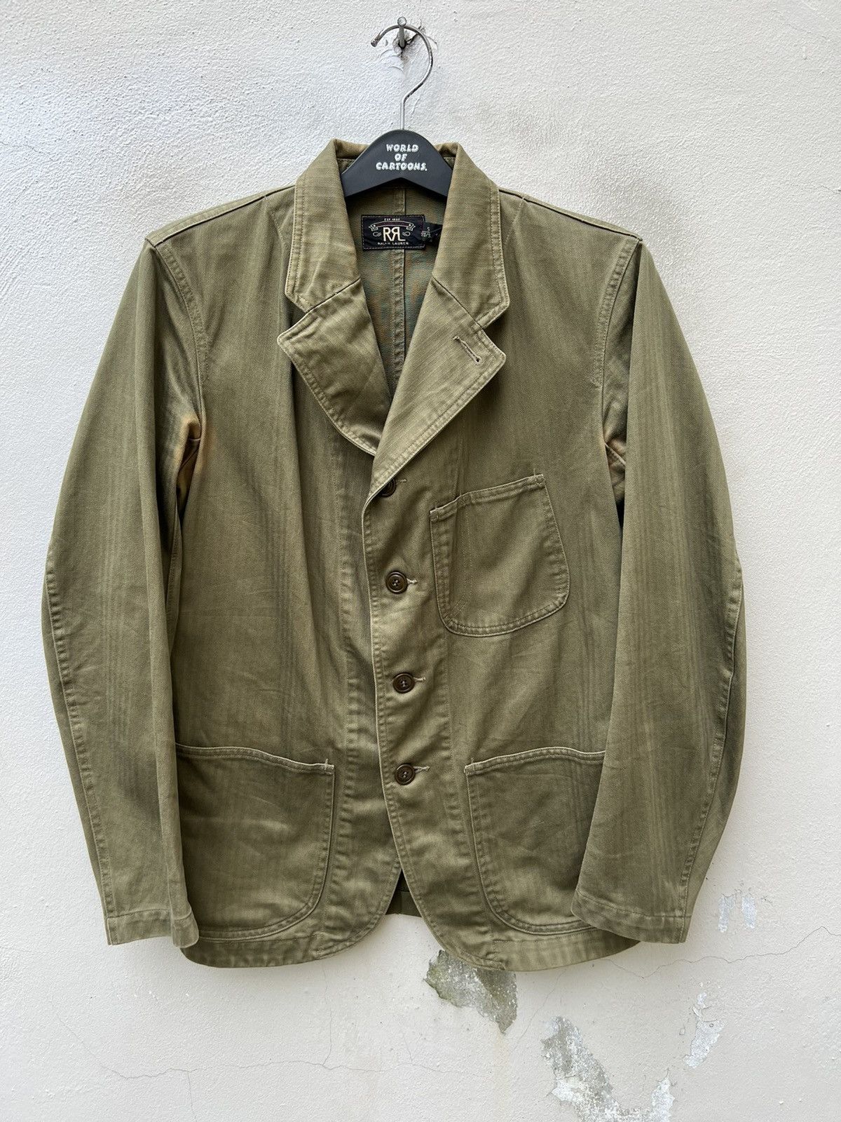 RRL Ralph Lauren VTG RRL Sun Fade Olive Green HBT Stripes Chore Coat Jacket Size US S / EU 44-46 / 1 - 6 Thumbnail
