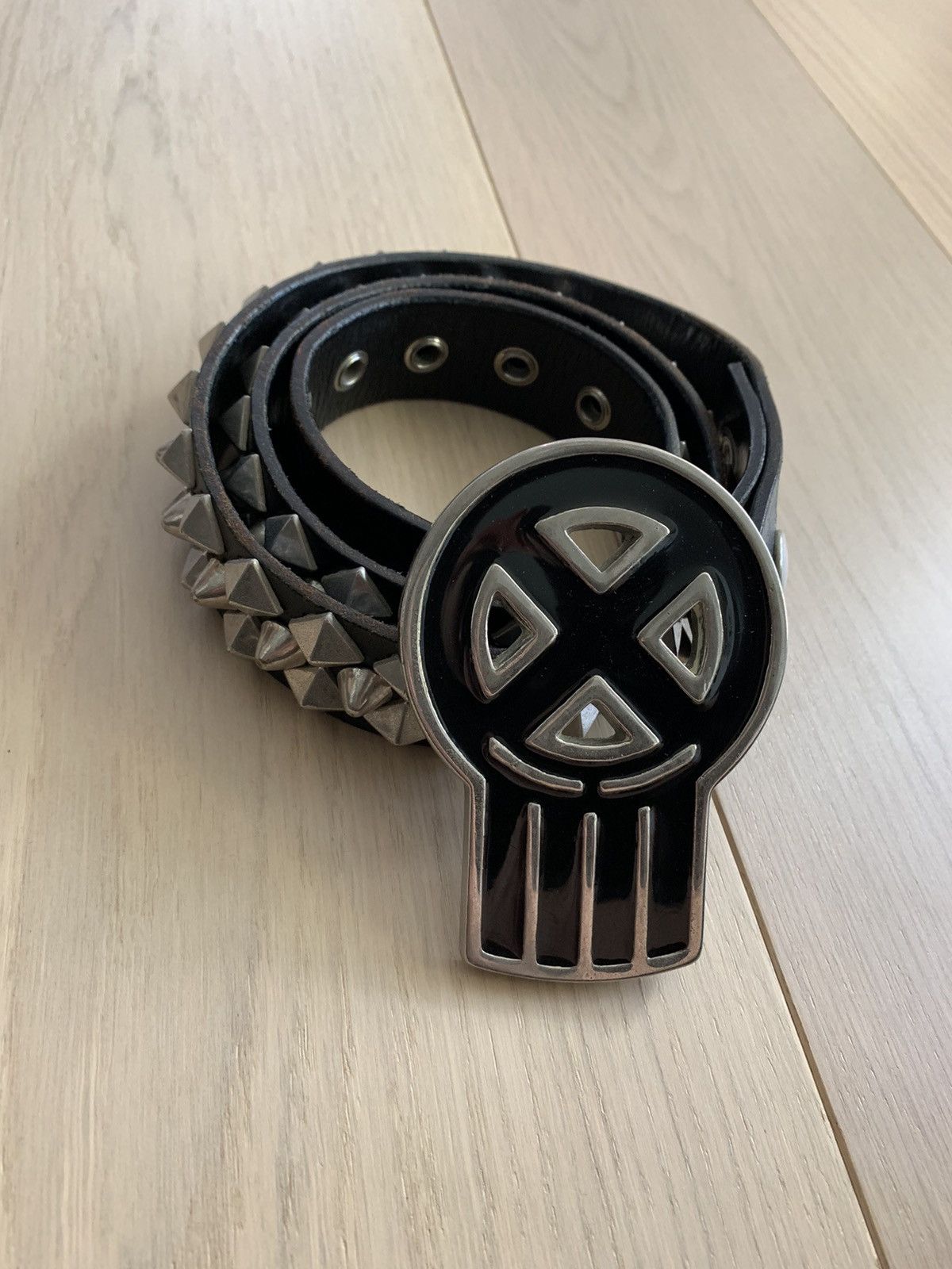 Bounty Hunter 1990’s Skull Studded Leather Belt Size 34 - 2 Thumbnail