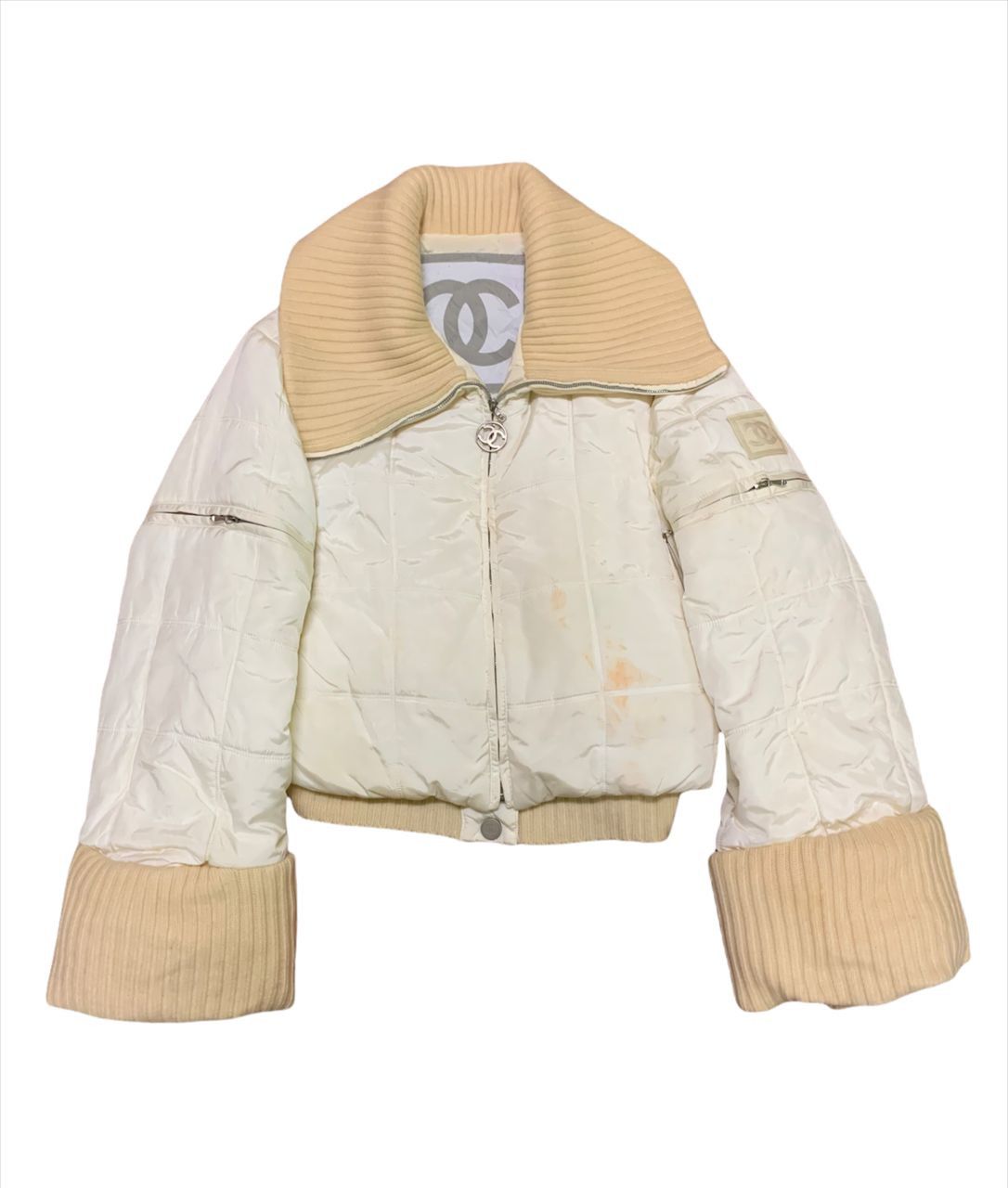 image of Chanel Fall 2000 Runway Convertible Logo Puffer Jacket in Cream, Men's (Size Small)