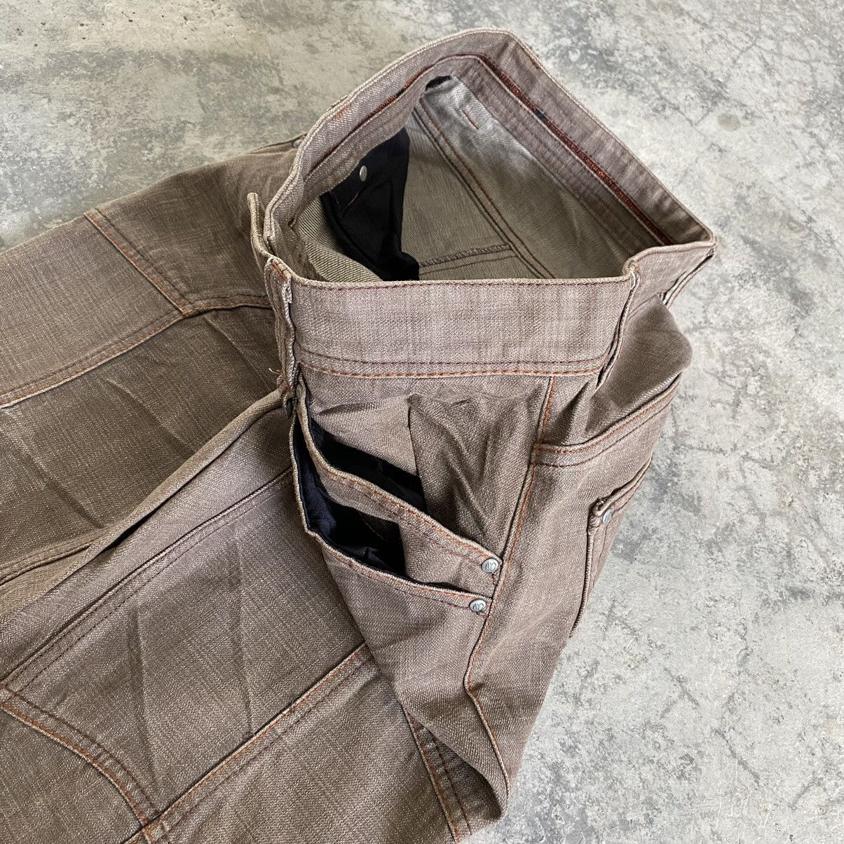Japanese Brand Vintage Nicole Club Brown Articulated Panelled Flared Jeans Size US 30 / EU 46 - 11 Thumbnail