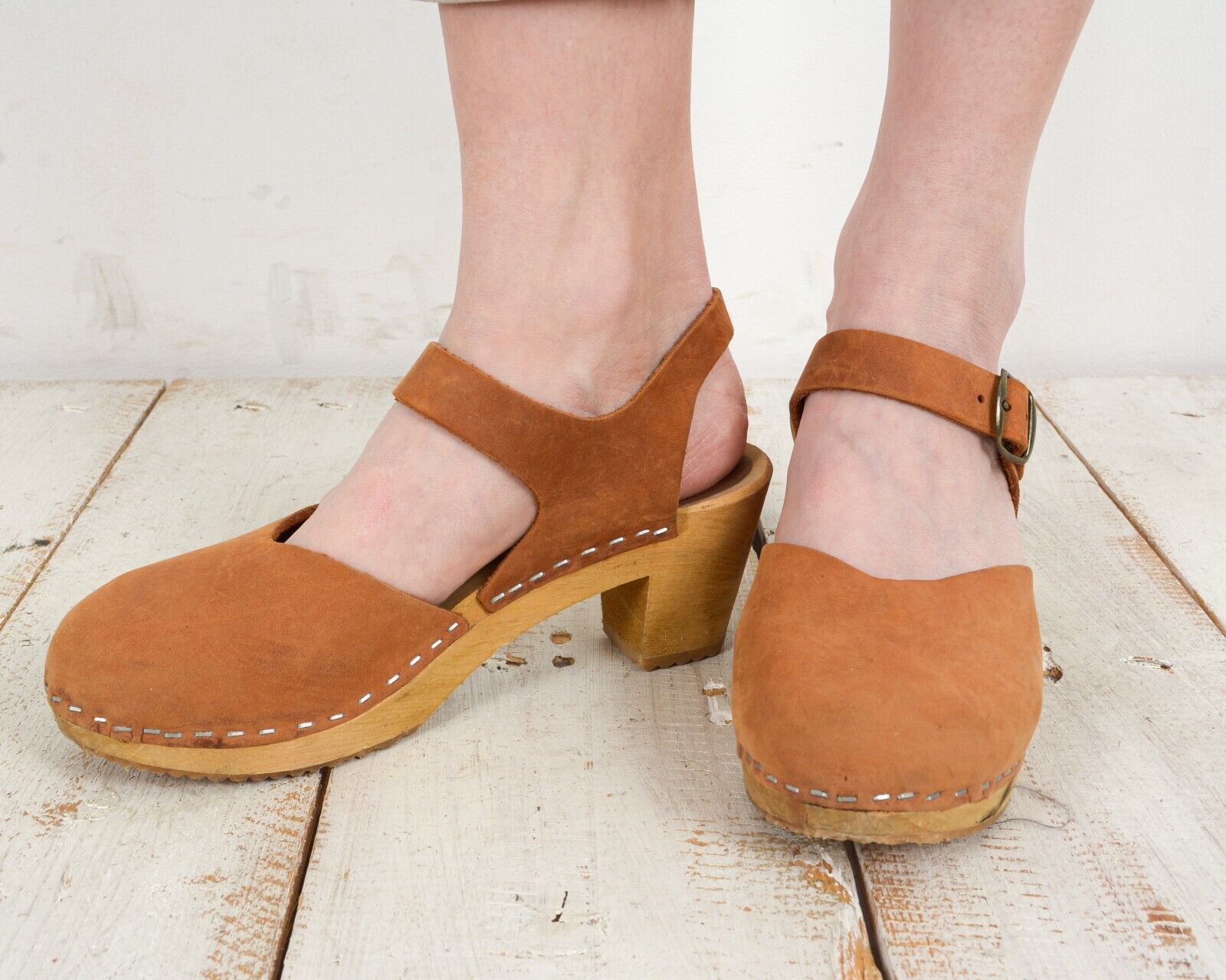 Other × Vintage MOHEDA Leather Heels Swedish EU 37 Strap Closed Clogs UK 4.5 Size US 6.5 / IT 36.5 - 1 Thumbnail