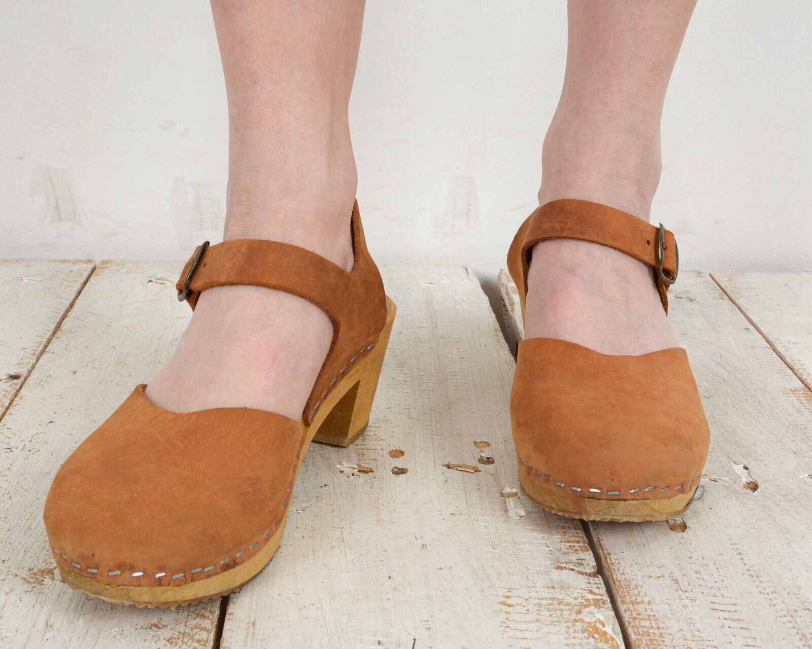 Other × Vintage MOHEDA Leather Heels Swedish EU 37 Strap Closed Clogs UK 4.5 Size US 6.5 / IT 36.5 - 3 Thumbnail