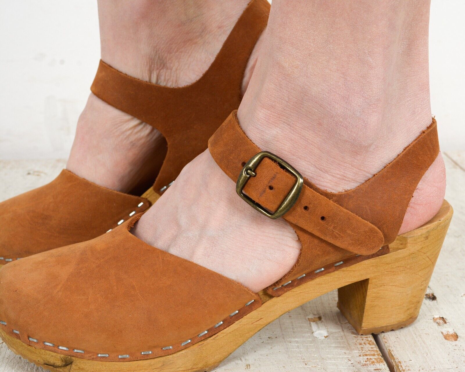 Other × Vintage MOHEDA Leather Heels Swedish EU 37 Strap Closed Clogs UK 4.5 Size US 6.5 / IT 36.5 - 2 Thumbnail