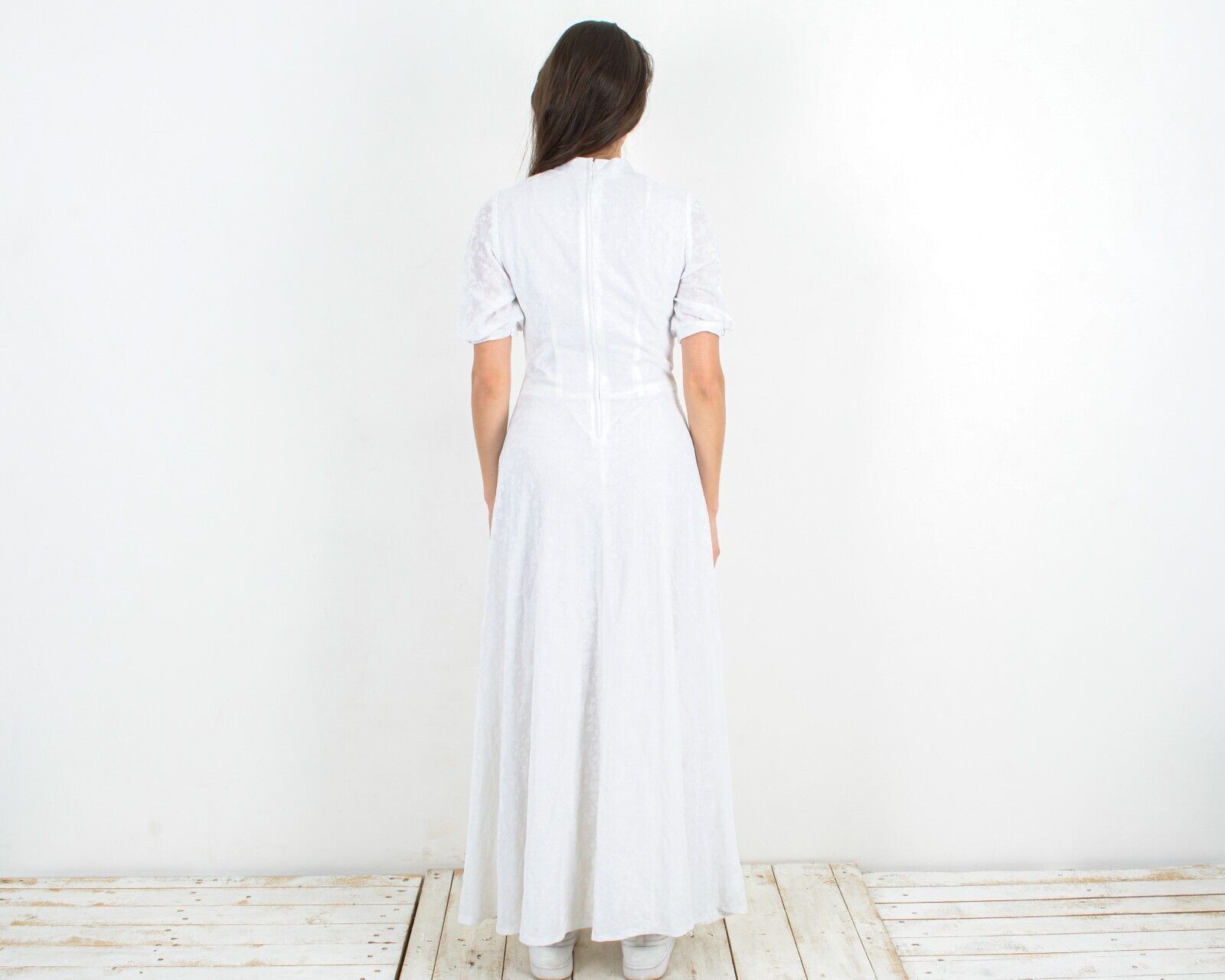 Other × Vintage Dress Bow Collar French Sleeves Lace Maxi Classy Wedding Size S / US 4 / IT 40 - 4 Thumbnail
