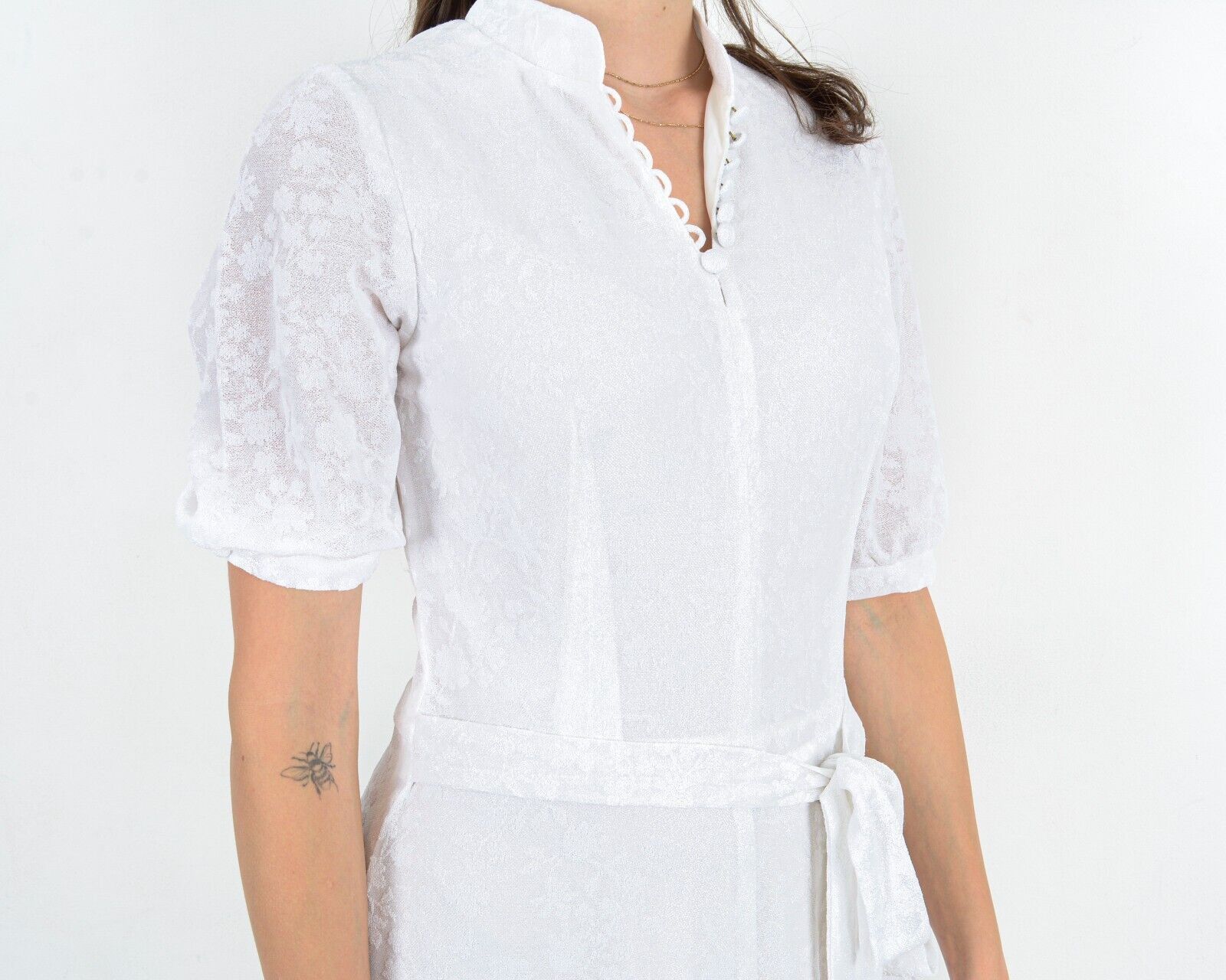 Other × Vintage Dress Bow Collar French Sleeves Lace Maxi Classy Wedding Size S / US 4 / IT 40 - 5 Thumbnail