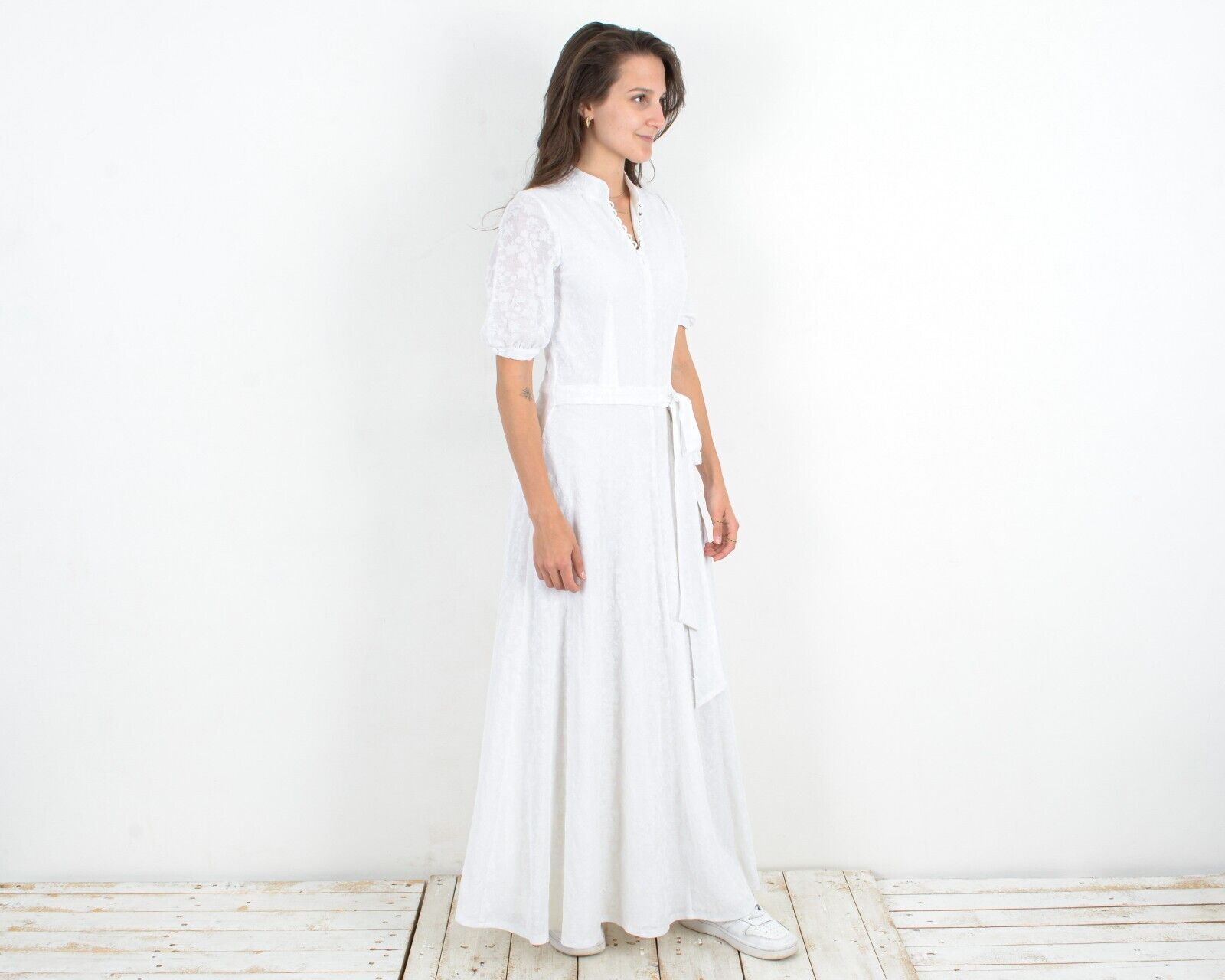 Other × Vintage Dress Bow Collar French Sleeves Lace Maxi Classy Wedding Size S / US 4 / IT 40 - 3 Thumbnail
