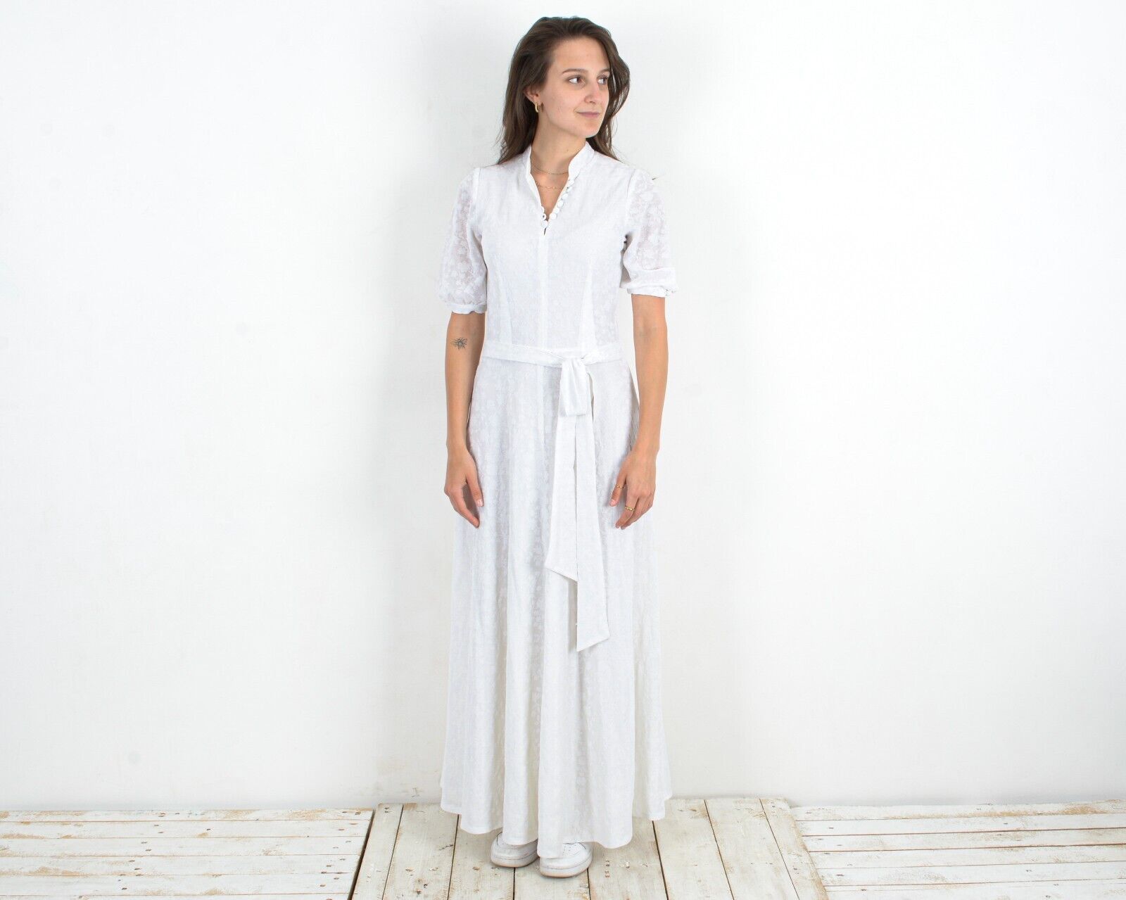 Other × Vintage Dress Bow Collar French Sleeves Lace Maxi Classy Wedding Size S / US 4 / IT 40 - 1 Thumbnail