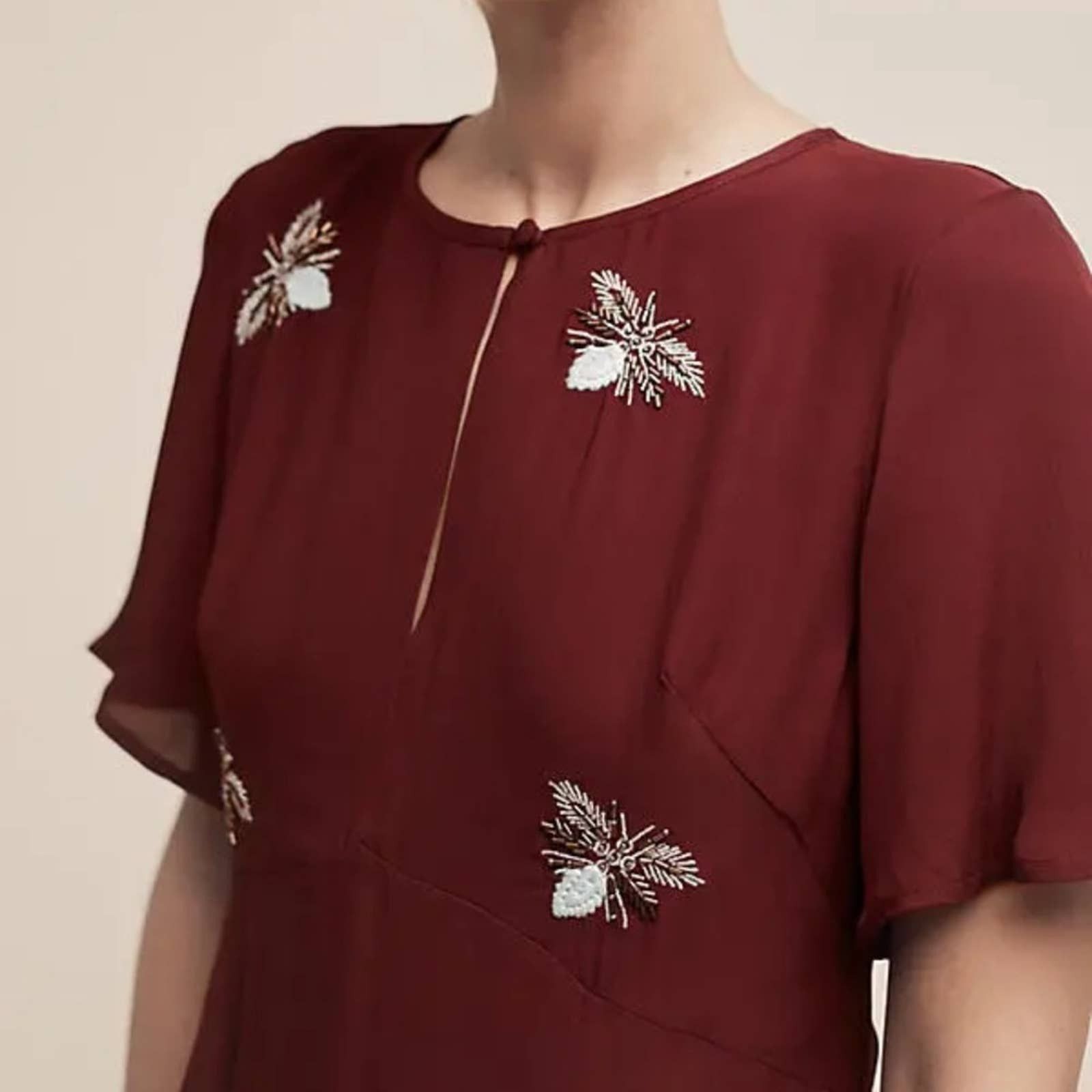 Anthropologie Anthropologi Moulinette Soeurs Burgundy Beaded Firefly Dress Size XS / US 0-2 / IT 36-38 - 2 Preview