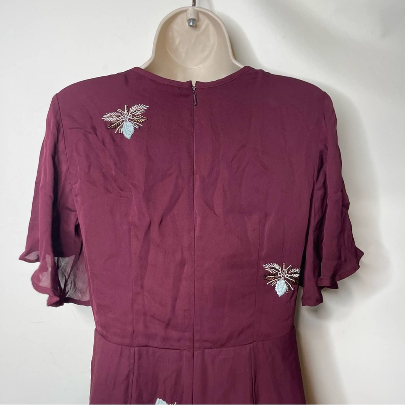 Anthropologie Anthropologi Moulinette Soeurs Burgundy Beaded Firefly Dress Size XS / US 0-2 / IT 36-38 - 6 Thumbnail