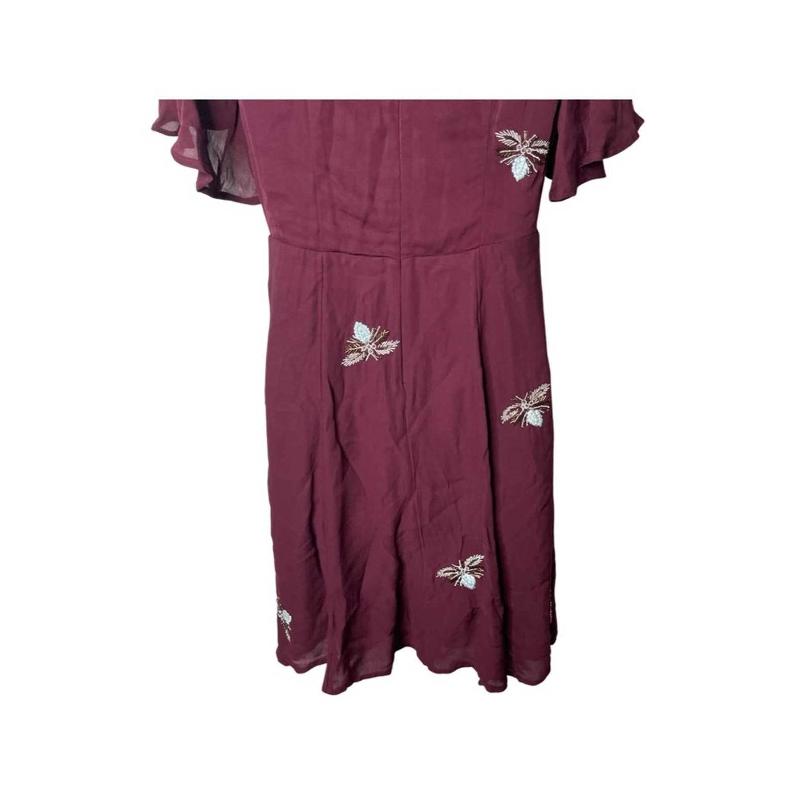 Anthropologie Anthropologi Moulinette Soeurs Burgundy Beaded Firefly Dress Size XS / US 0-2 / IT 36-38 - 4 Thumbnail