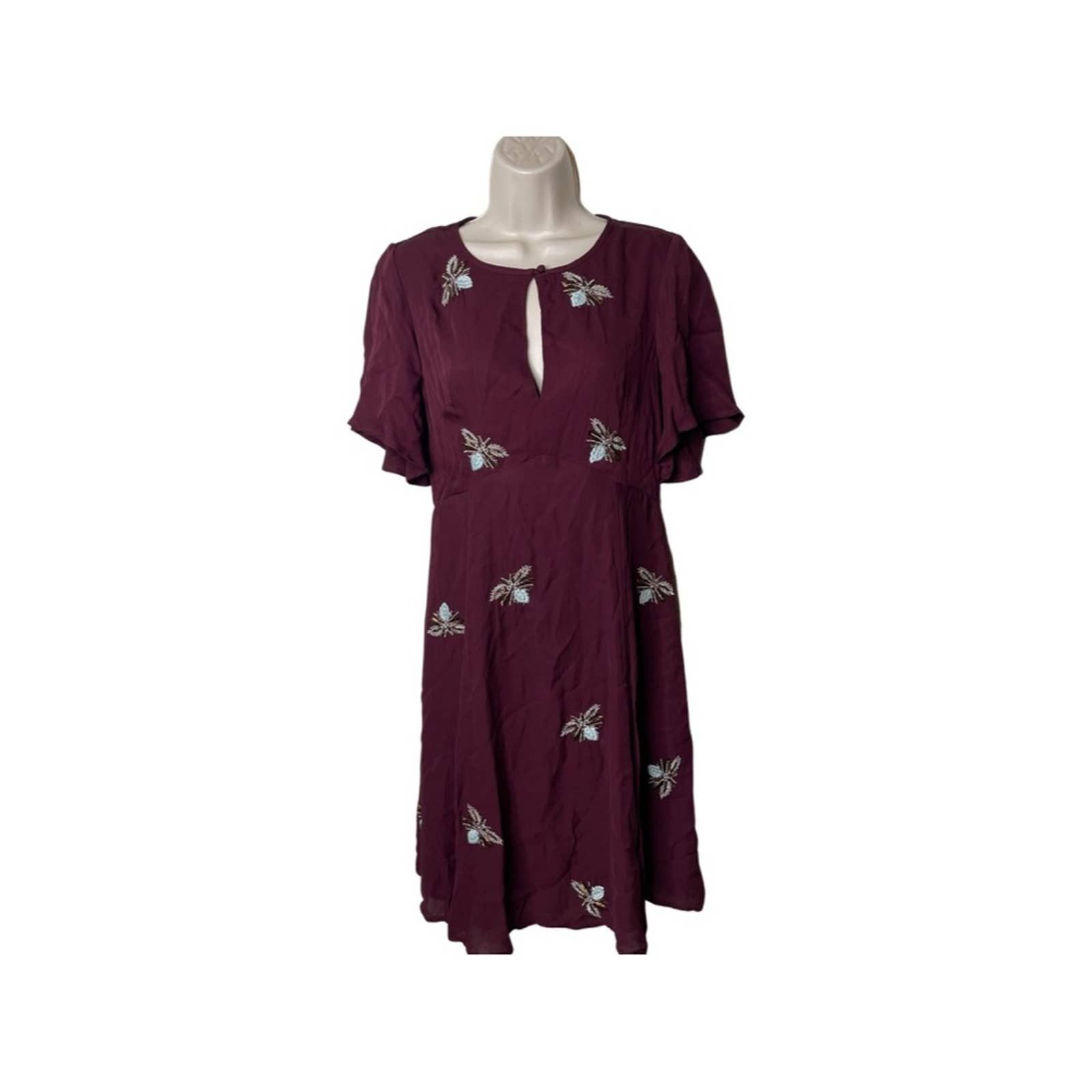 Anthropologie Anthropologi Moulinette Soeurs Burgundy Beaded Firefly Dress Size XS / US 0-2 / IT 36-38 - 3 Thumbnail