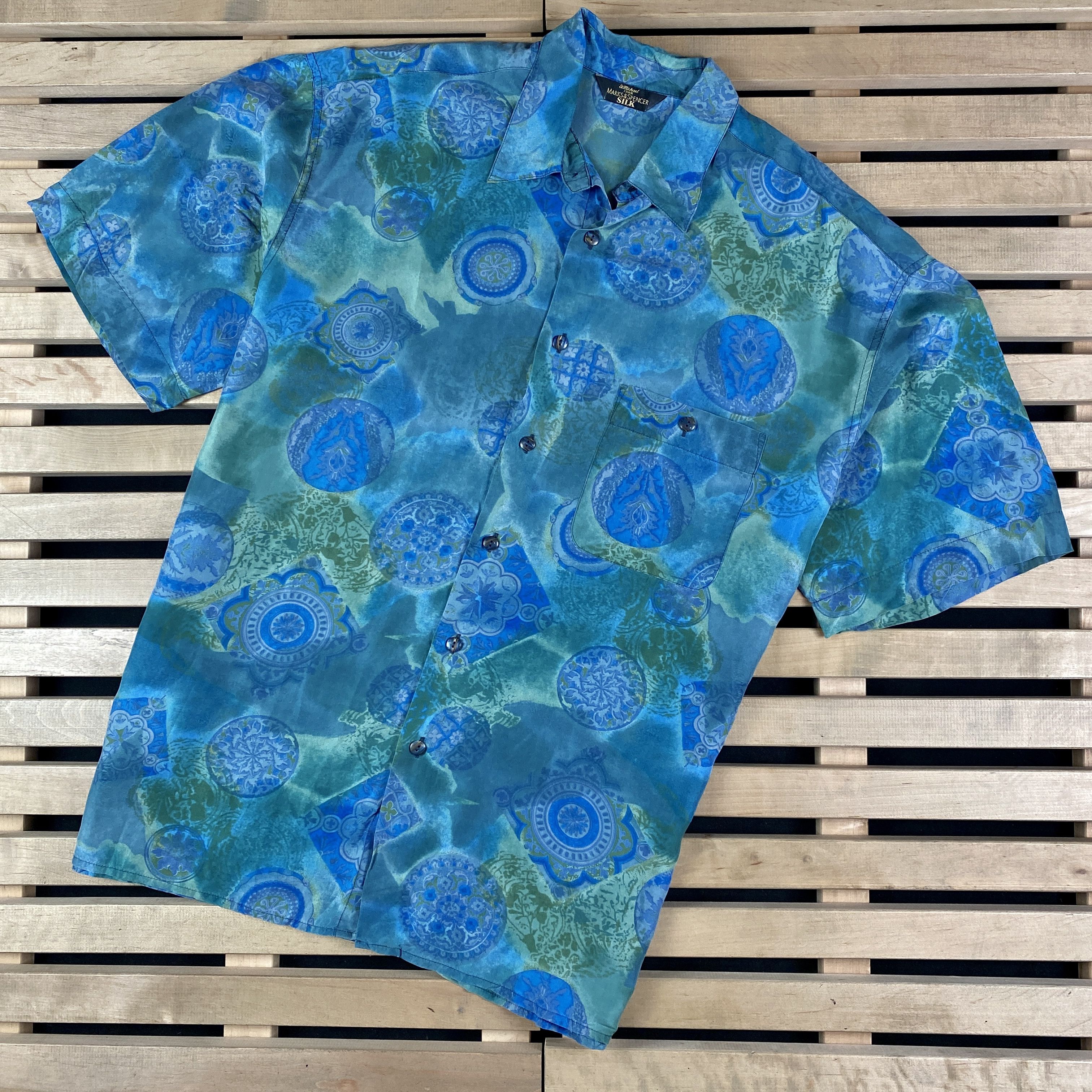 Marks & Spencer × Vintage Mens Vintage Hawaiian Shirt Silk Size L Size US L / EU 52-54 / 3 - 1 Thumbnail