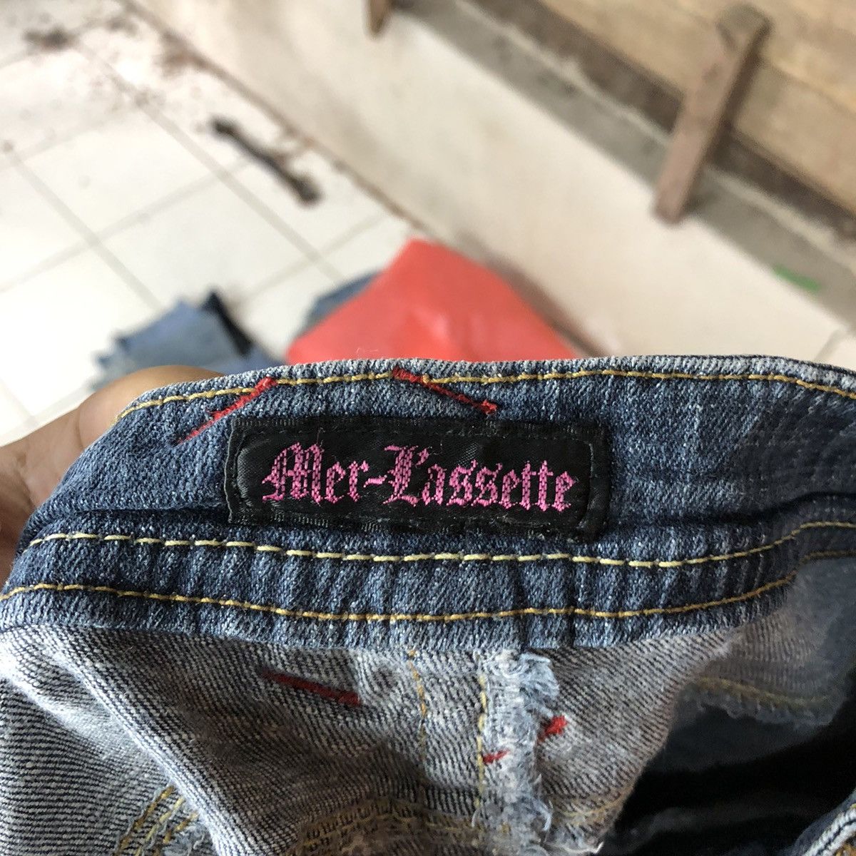 Japanese Brand Mer Lassete Blue Distressed Denim Pants #5091 Size 33" - 6 Thumbnail