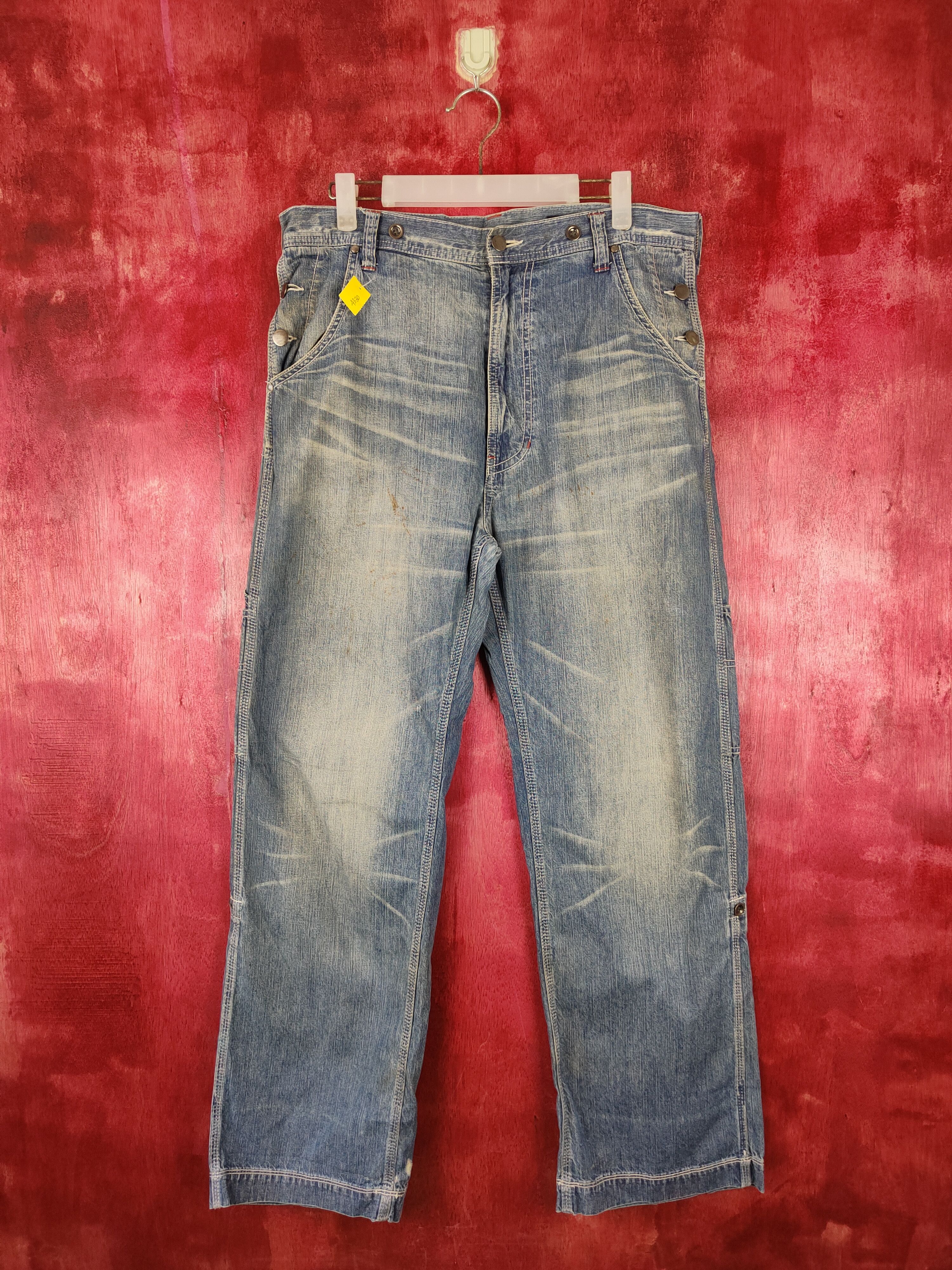 Japanese Brand Rageblue blue multi pocket buckle back faded pants#S355 Size US 34 / EU 50 - 1 Thumbnail