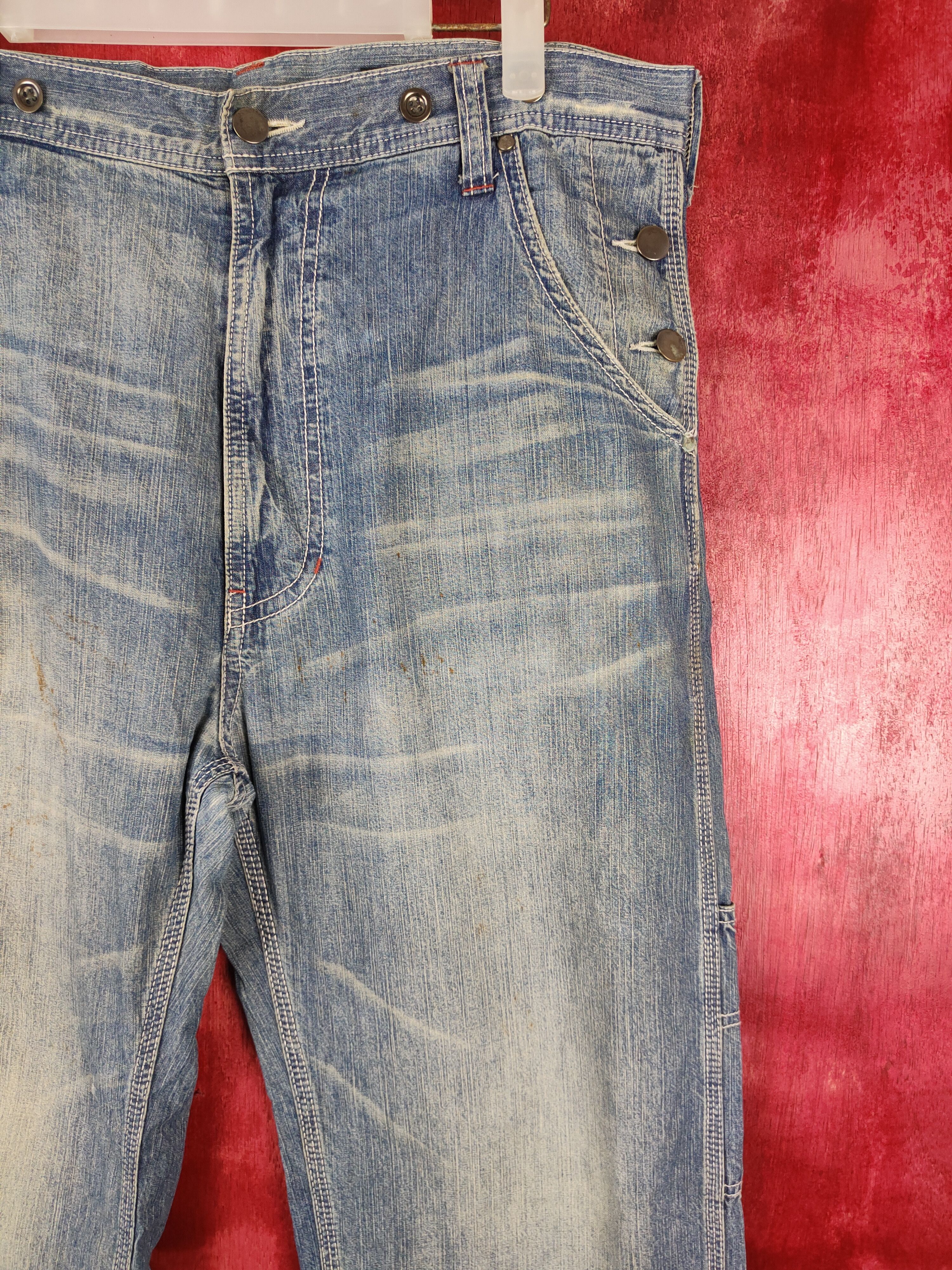 Japanese Brand Rageblue blue multi pocket buckle back faded pants#S355 Size US 34 / EU 50 - 4 Thumbnail