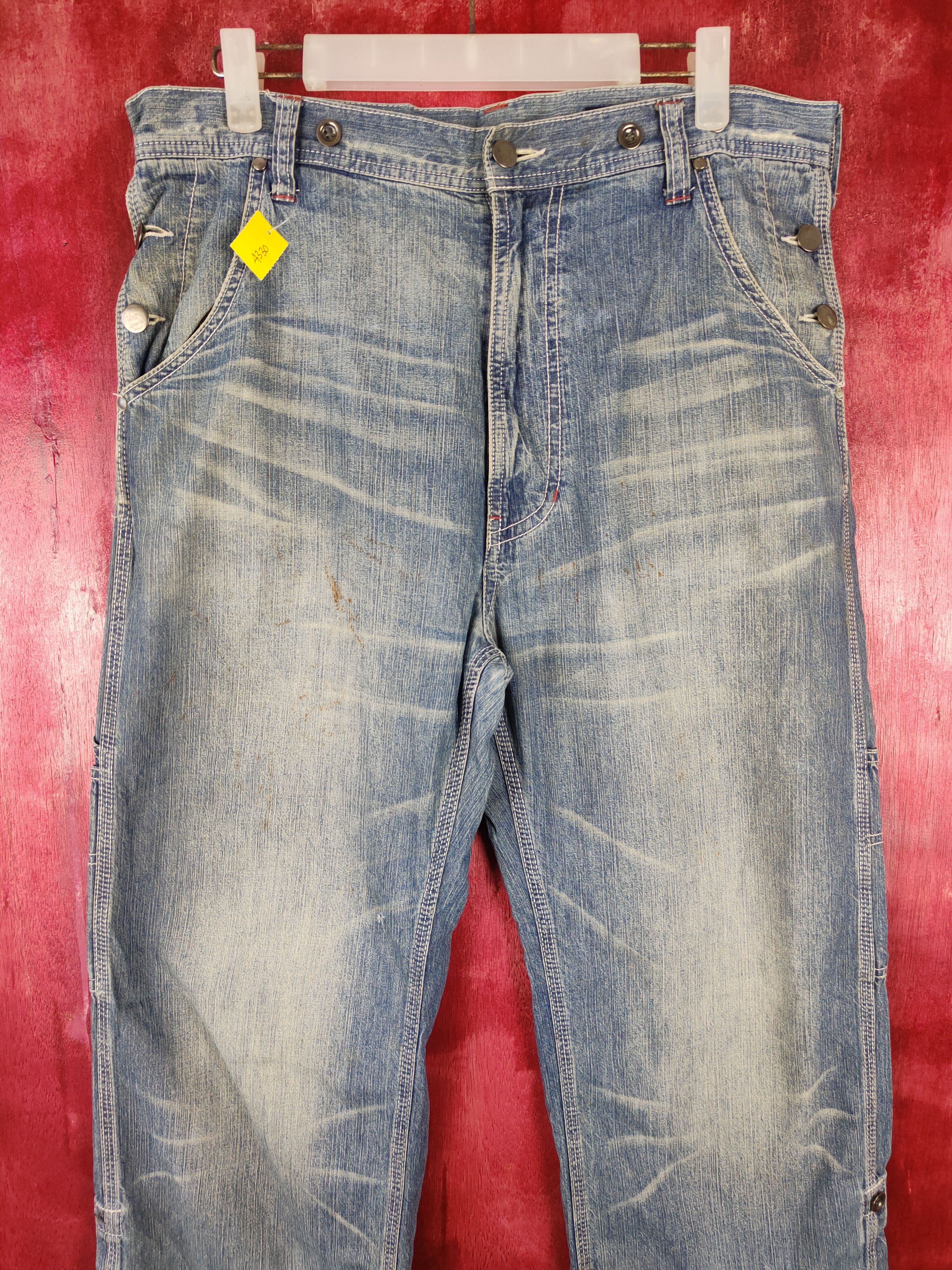 Japanese Brand Rageblue blue multi pocket buckle back faded pants#S355 Size US 34 / EU 50 - 2 Thumbnail