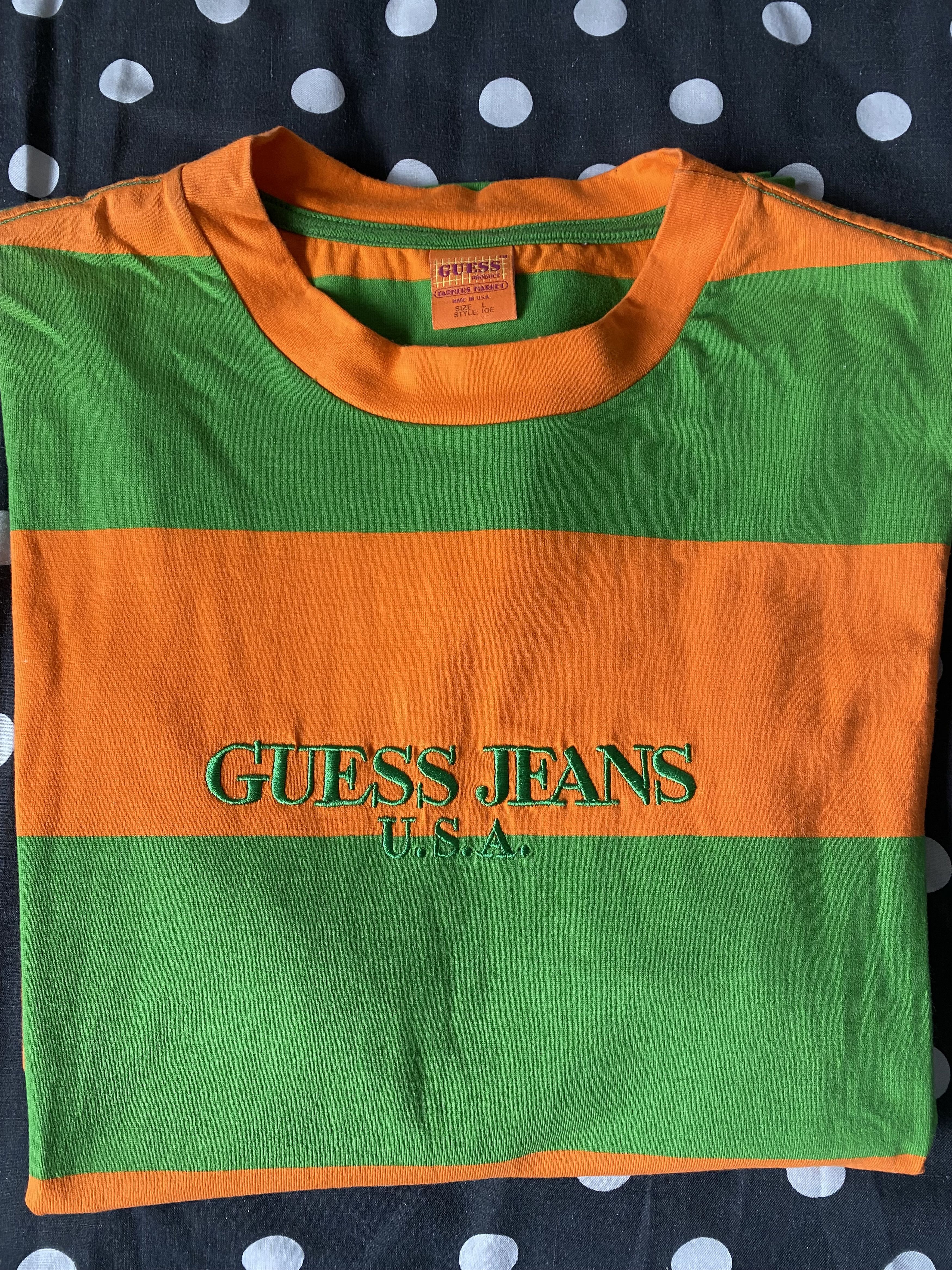 Guess Guess Farmers Market - Green + Orange Striped Tee Size US L / EU 52-54 / 3 - 1 Thumbnail