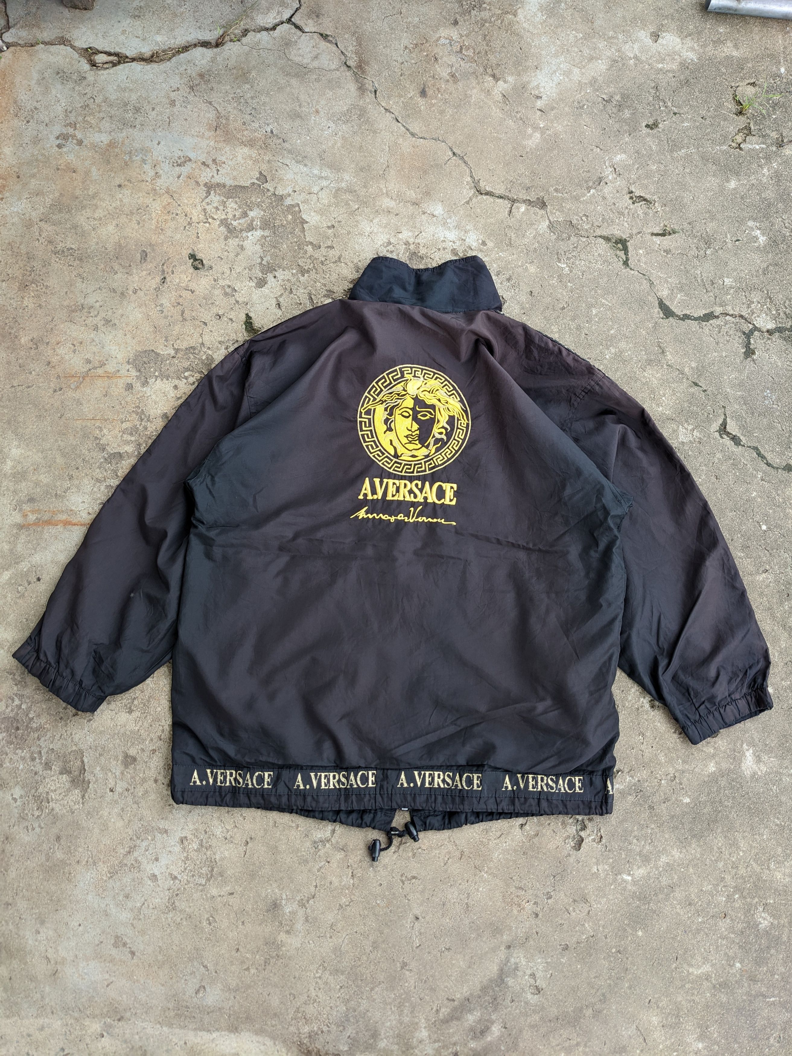 image of Vintage A. Versace Sidetape Sunfaded Windbreaker Jacket in Faded Black, Men's (Size Large)