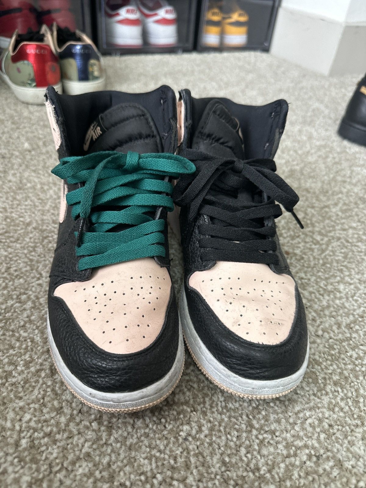 Crimson tint jordan 1 green laces best sale