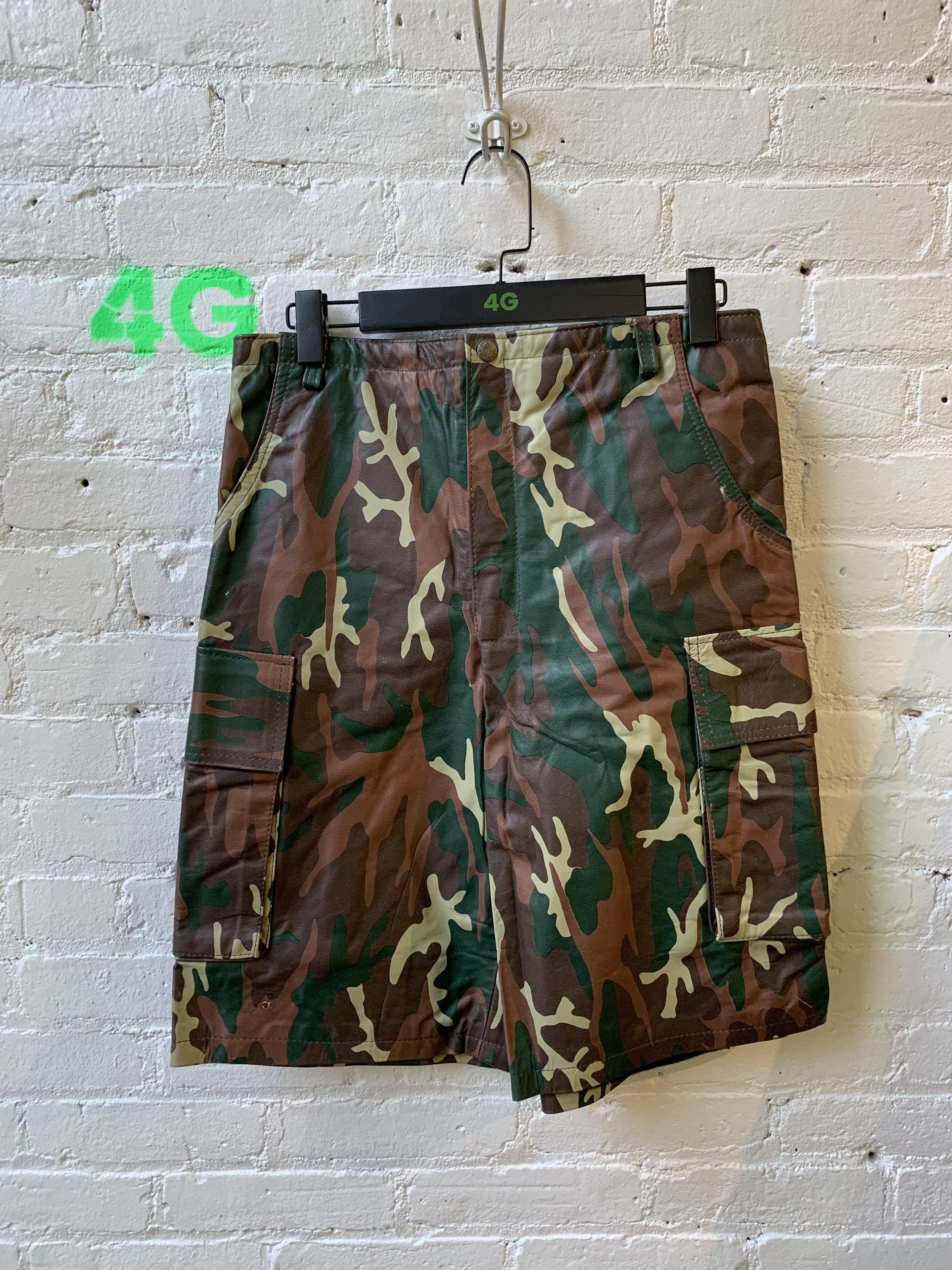VINTAGE CAMO CARGO LEATHER SHORTS
