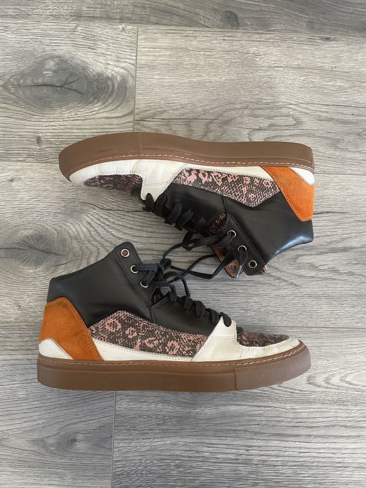 Hi-Top Sneakers with Snakeskin Print and Suede