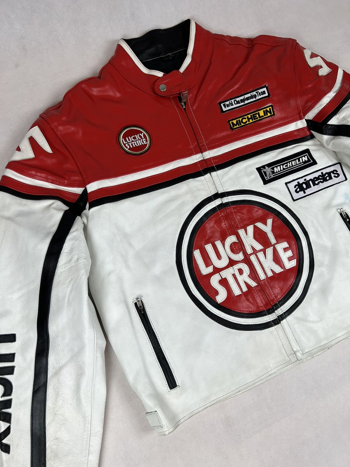 Leather Jacket × MOTO × Racing Lucky Strike Leather Jacket Moto Racing ...