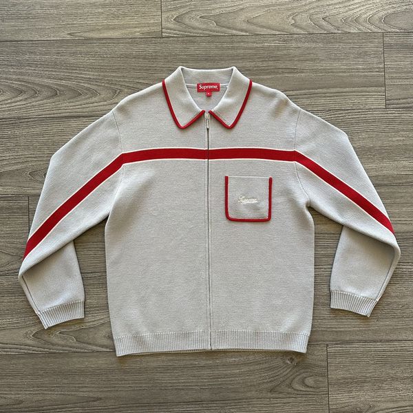 supreme Chest Stripe Zip Up Cardigan-