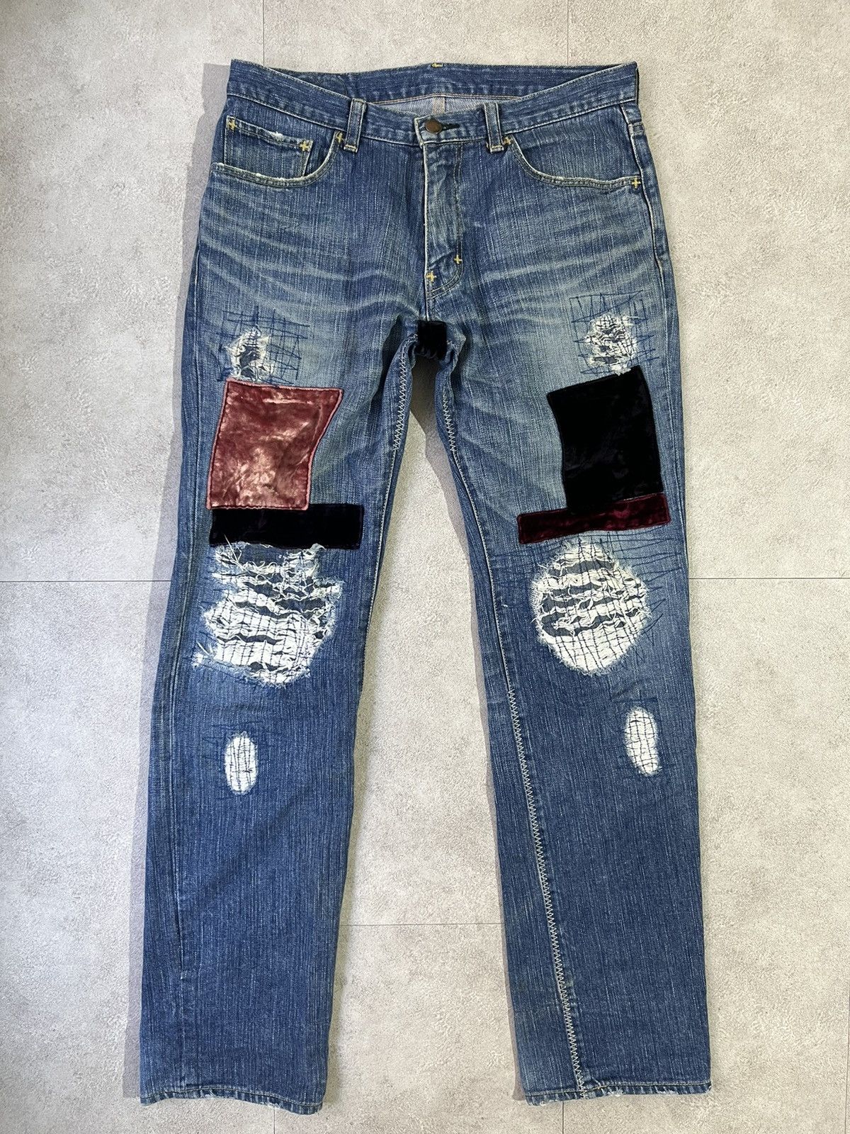 Number (N)ine Number Nine SS03 Kurt Cobain Velours Denim Jeans 