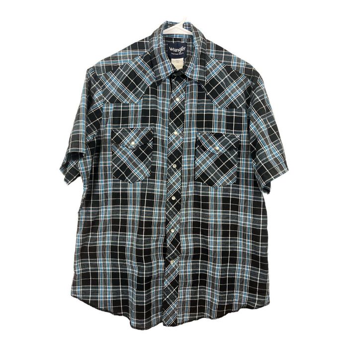 Chemise Wrangler Western Homme, XL, Bleu/blanc à Carreaux, Manches Longues, Snaps